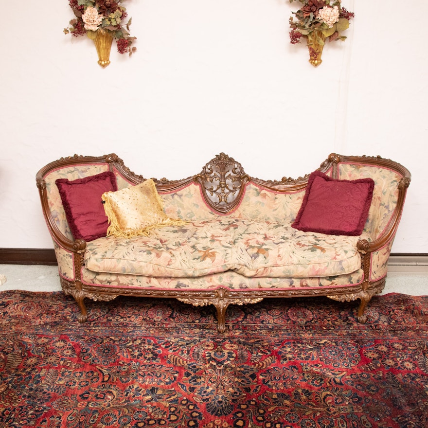 Rococo Revival Carved Wood Frame Upholstered Sofa, First Half 20th Century