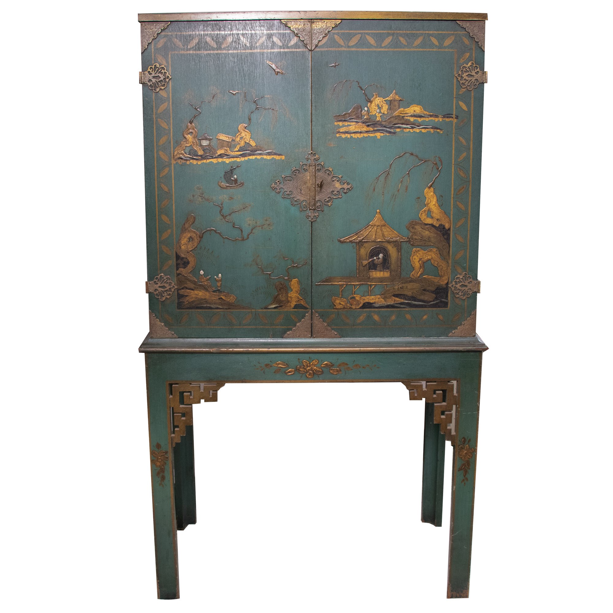 Chinoiserie-Decorated Pictorial Bar Cabinet-on-Stand