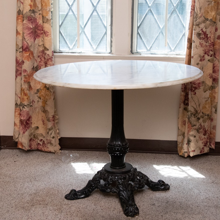 French Style Marble-Top Iron Round Dining Table