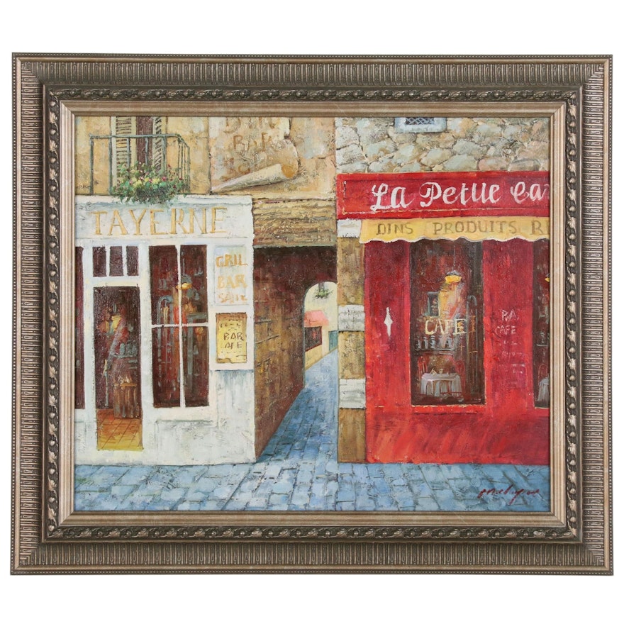 Oil Painting of Parisian Street Scene, 21st Century