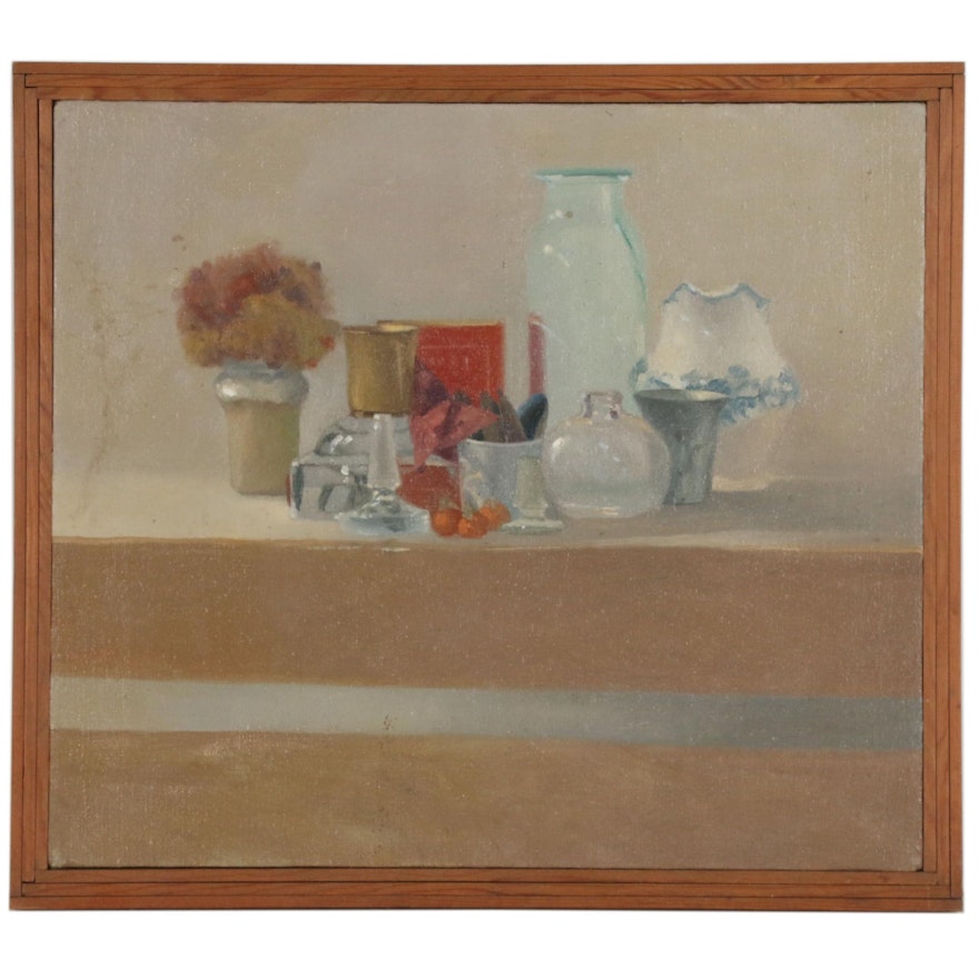 Robert Contois, Still Life Oil Painting "Glass Objects", 1974