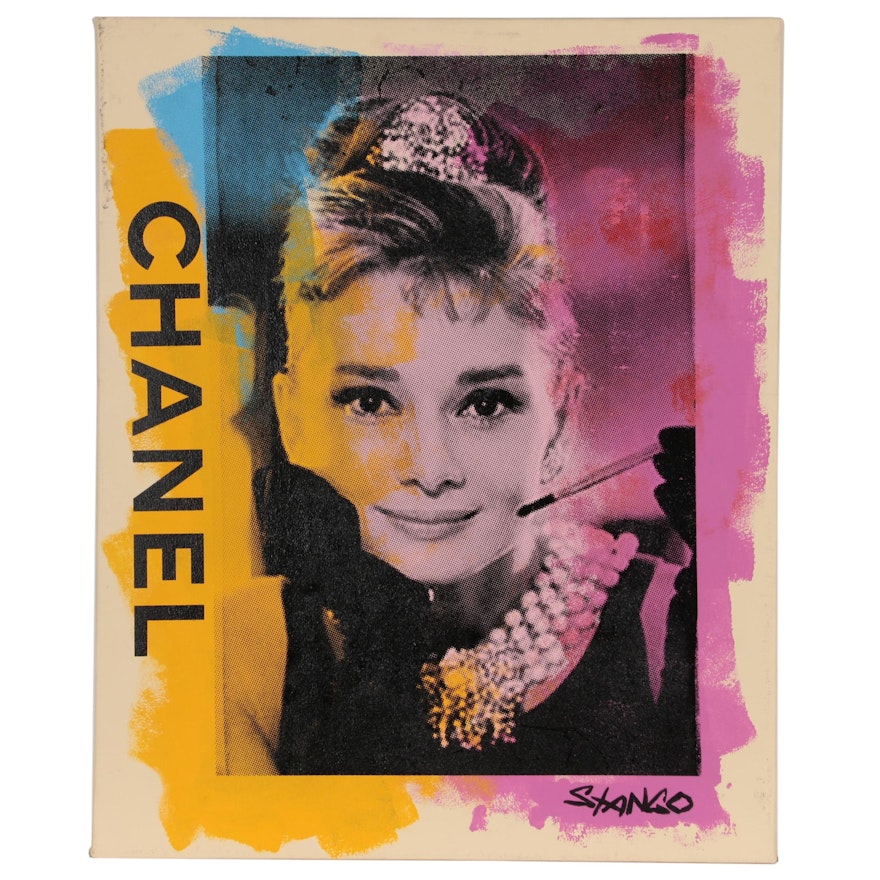 John Stango Pop Art Mixed Media Painting with Audrey Hepburn