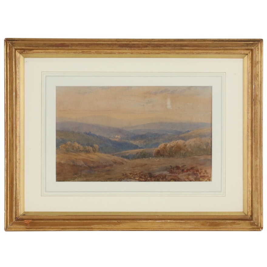 Watercolor Landscape Painting Attributed to Alfred East, Late 19th Century