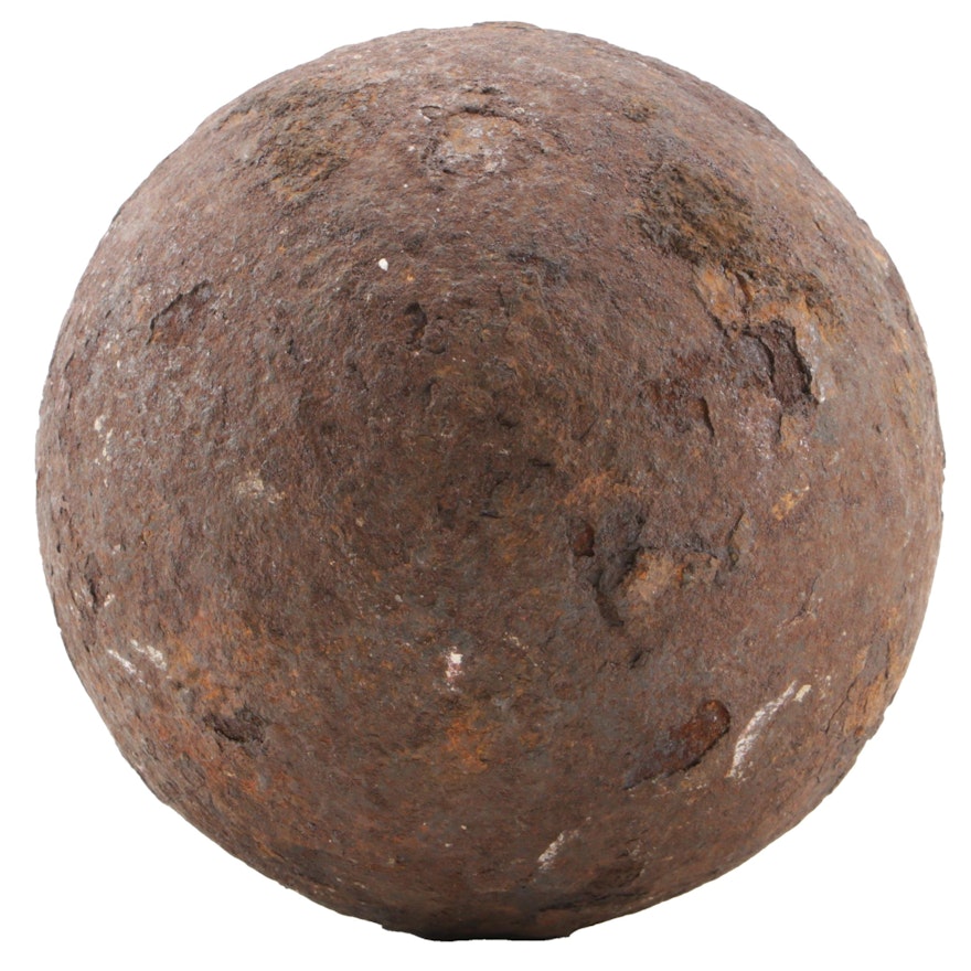 Revolutionary War Era Cast Iron Solid-Shot Cannonball, Late 18th Century