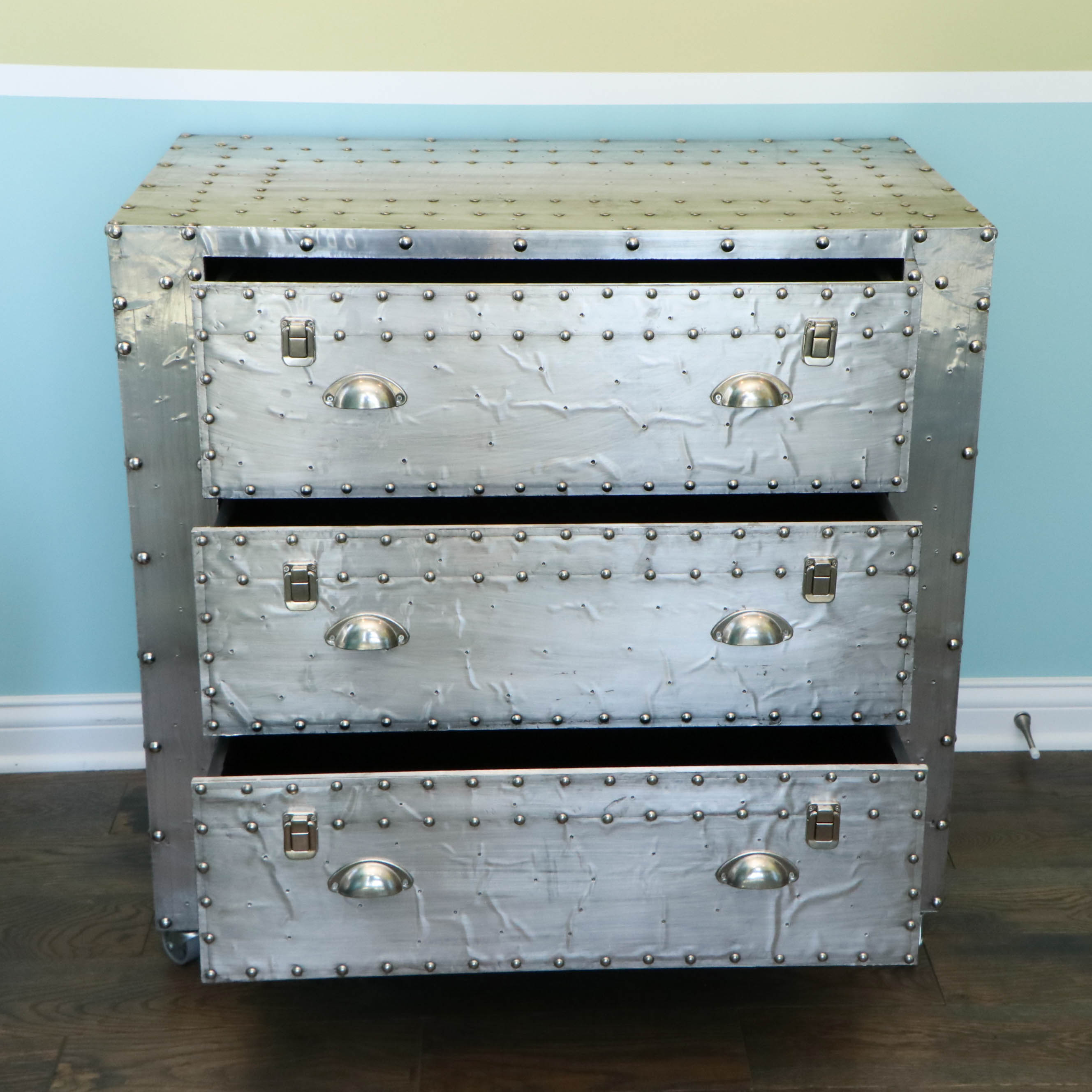 Industrial Style Three-Drawer Chest with Metal Rivets