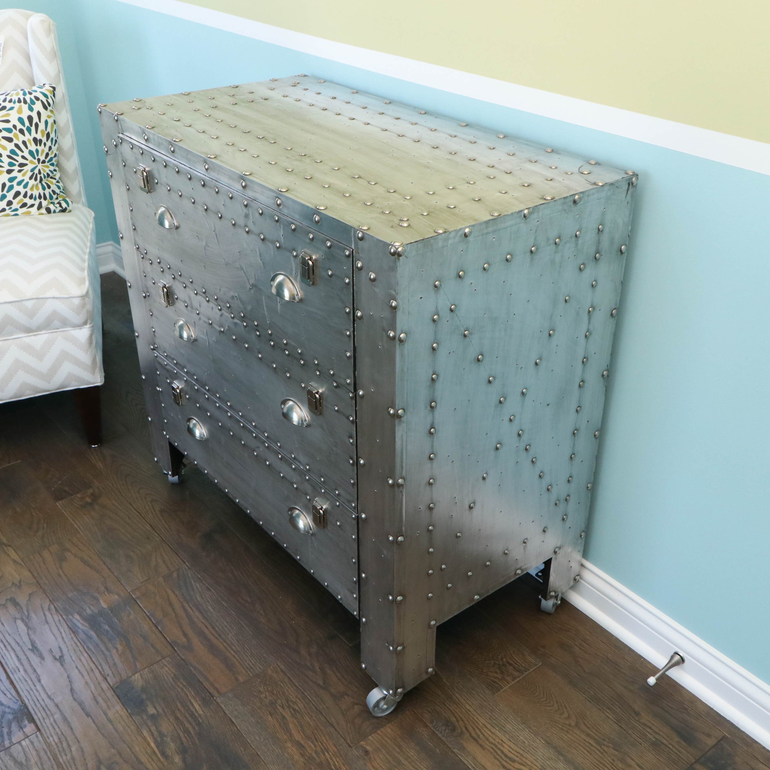 Industrial Style Three-Drawer Chest with Metal Rivets