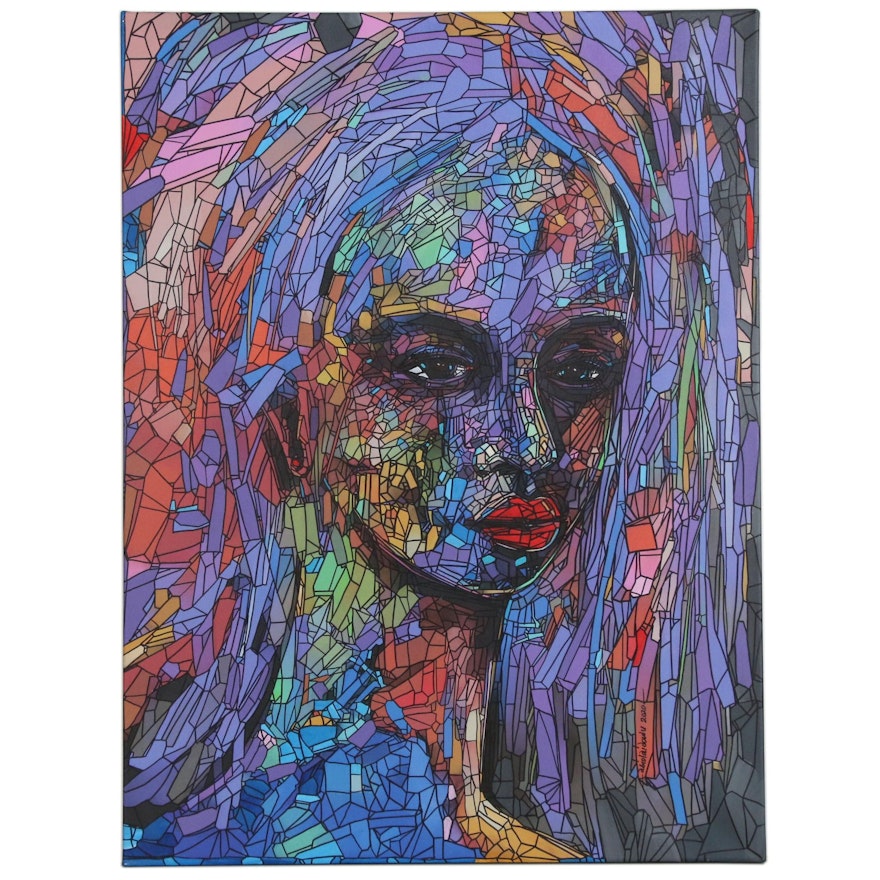 Abiola Idowu Abstract Portrait Mixed Media Painting "Kryptonite"