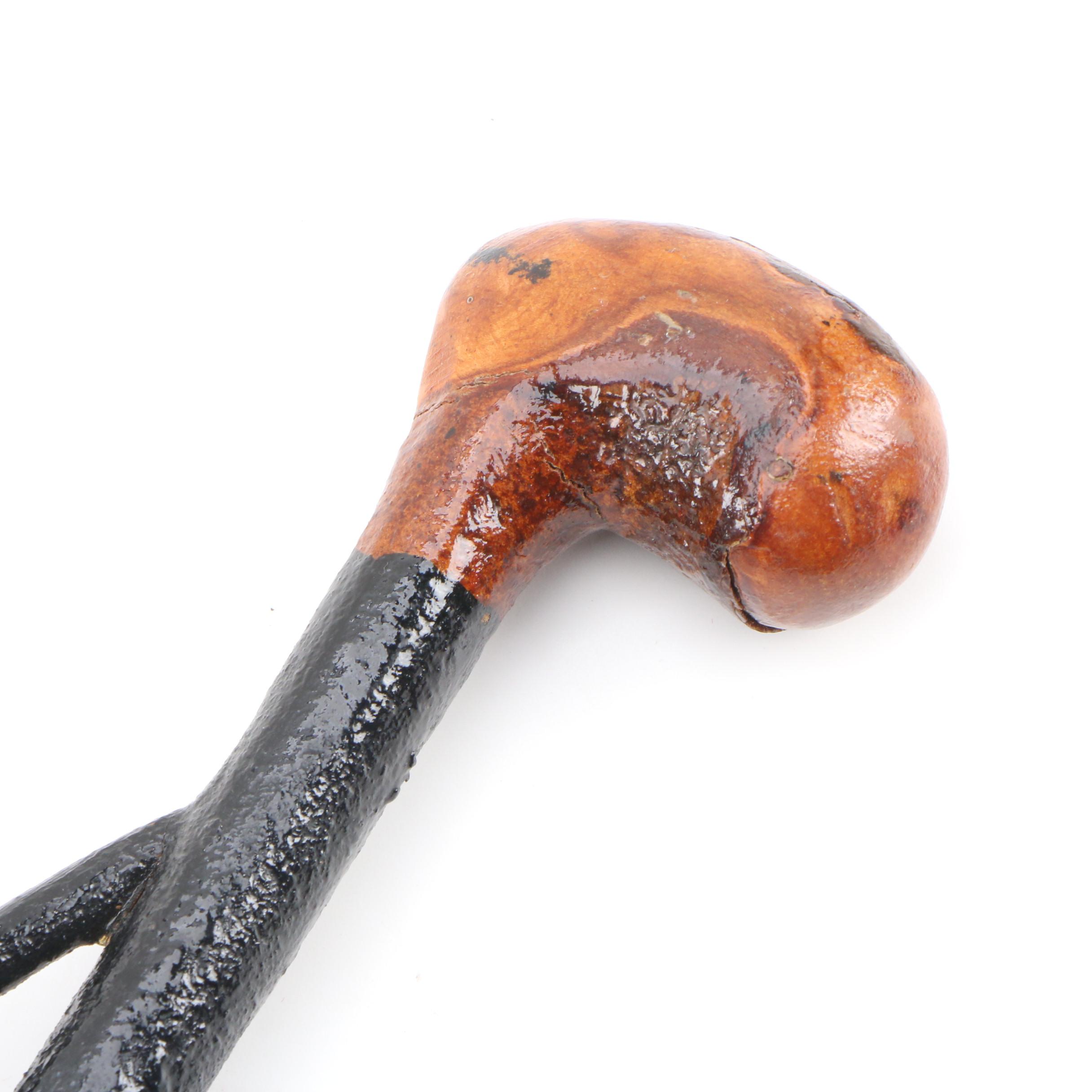 Irish Shillelagh with Deer Antler Walking Stick, Early to Mid 20th Century