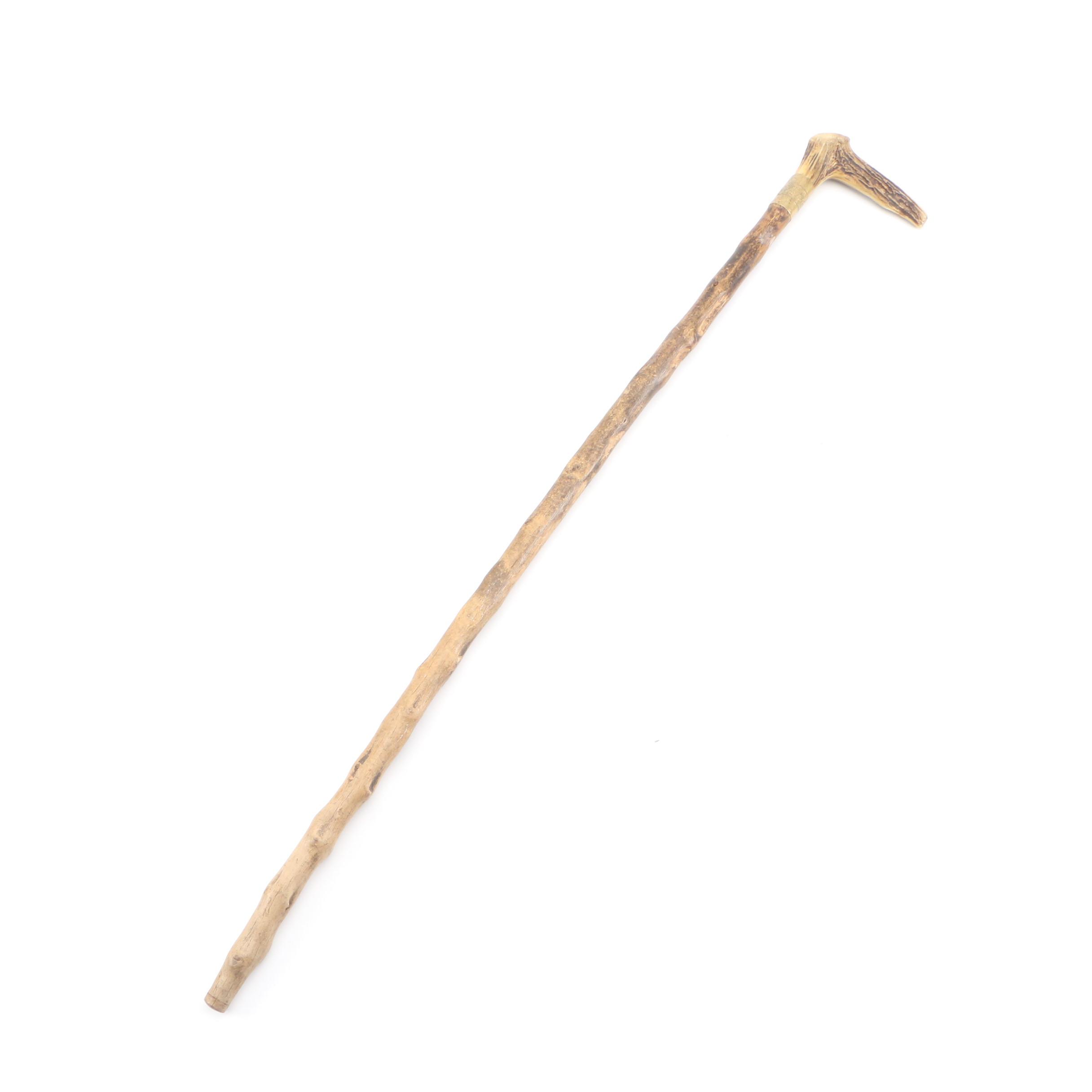 Irish Shillelagh with Deer Antler Walking Stick, Early to Mid 20th Century