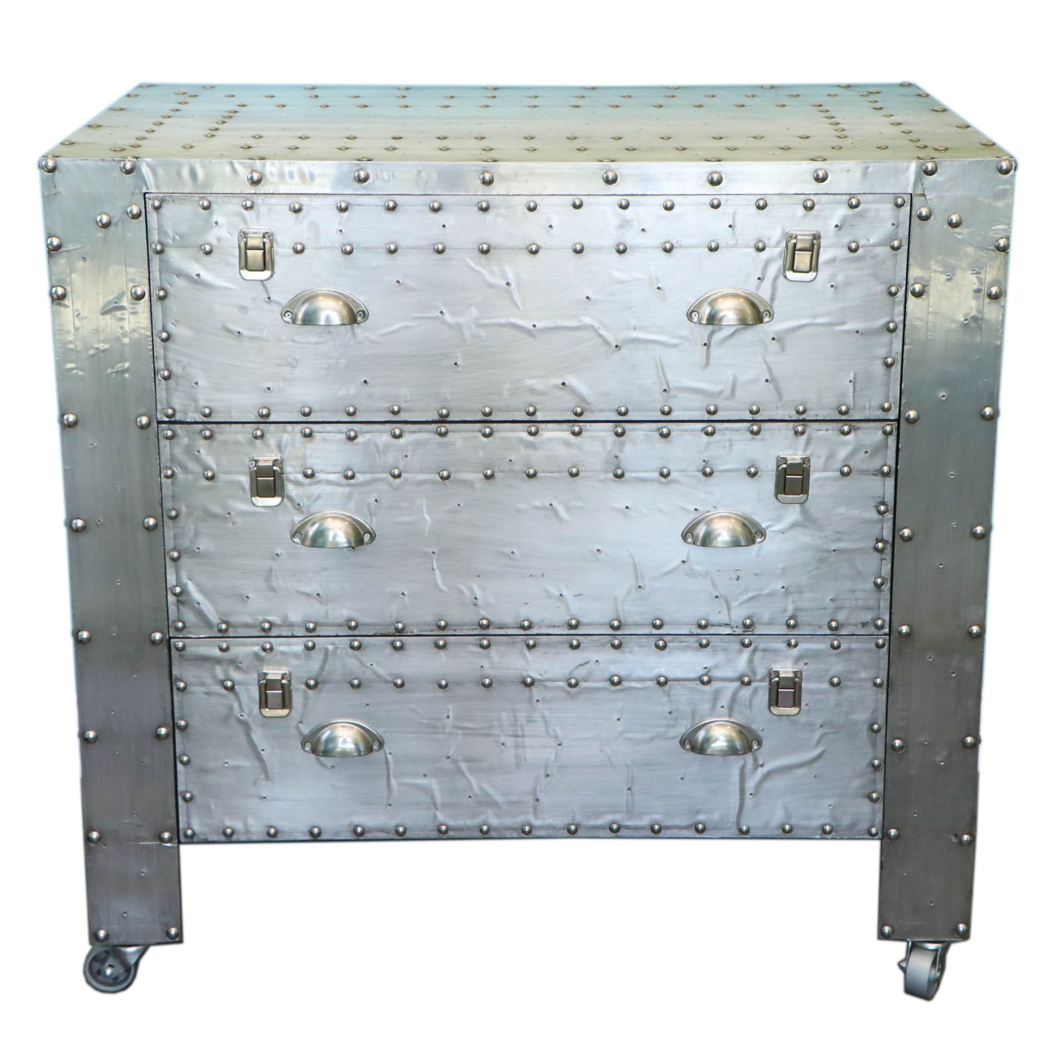 Industrial Style Three-Drawer Chest with Metal Rivets