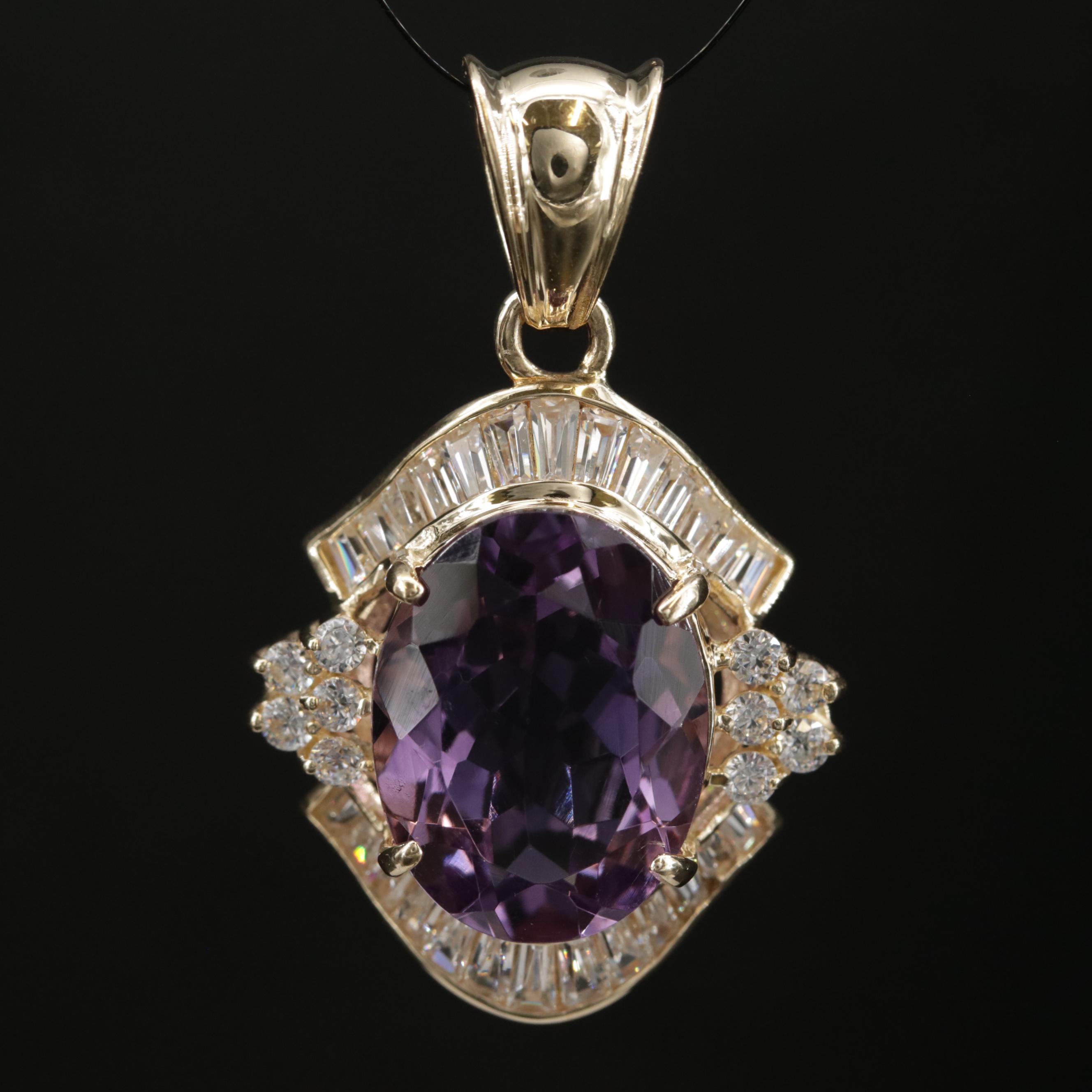 14K Yellow Gold Amethyst and Cubic Zirconia Pendant