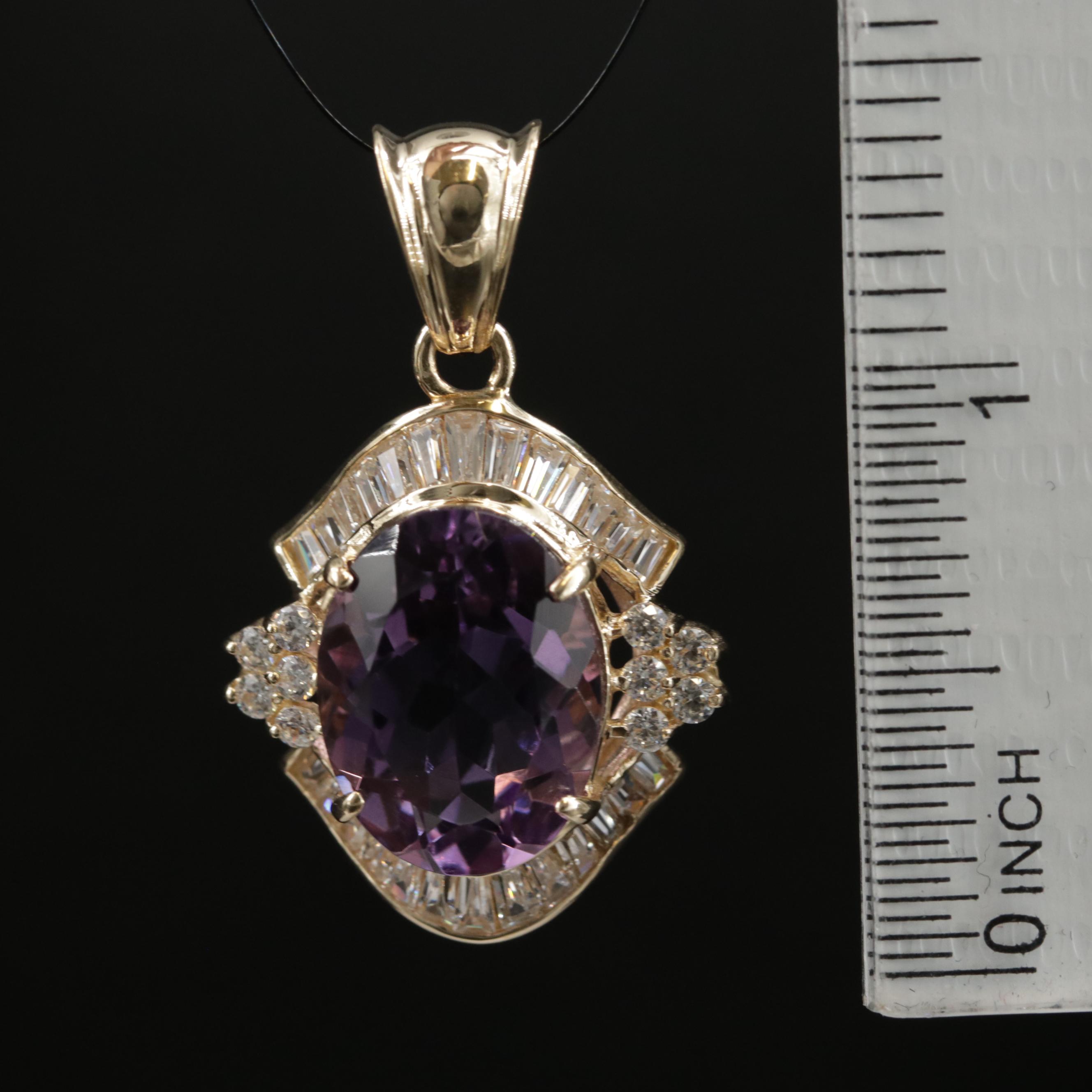 14K Yellow Gold Amethyst and Cubic Zirconia Pendant