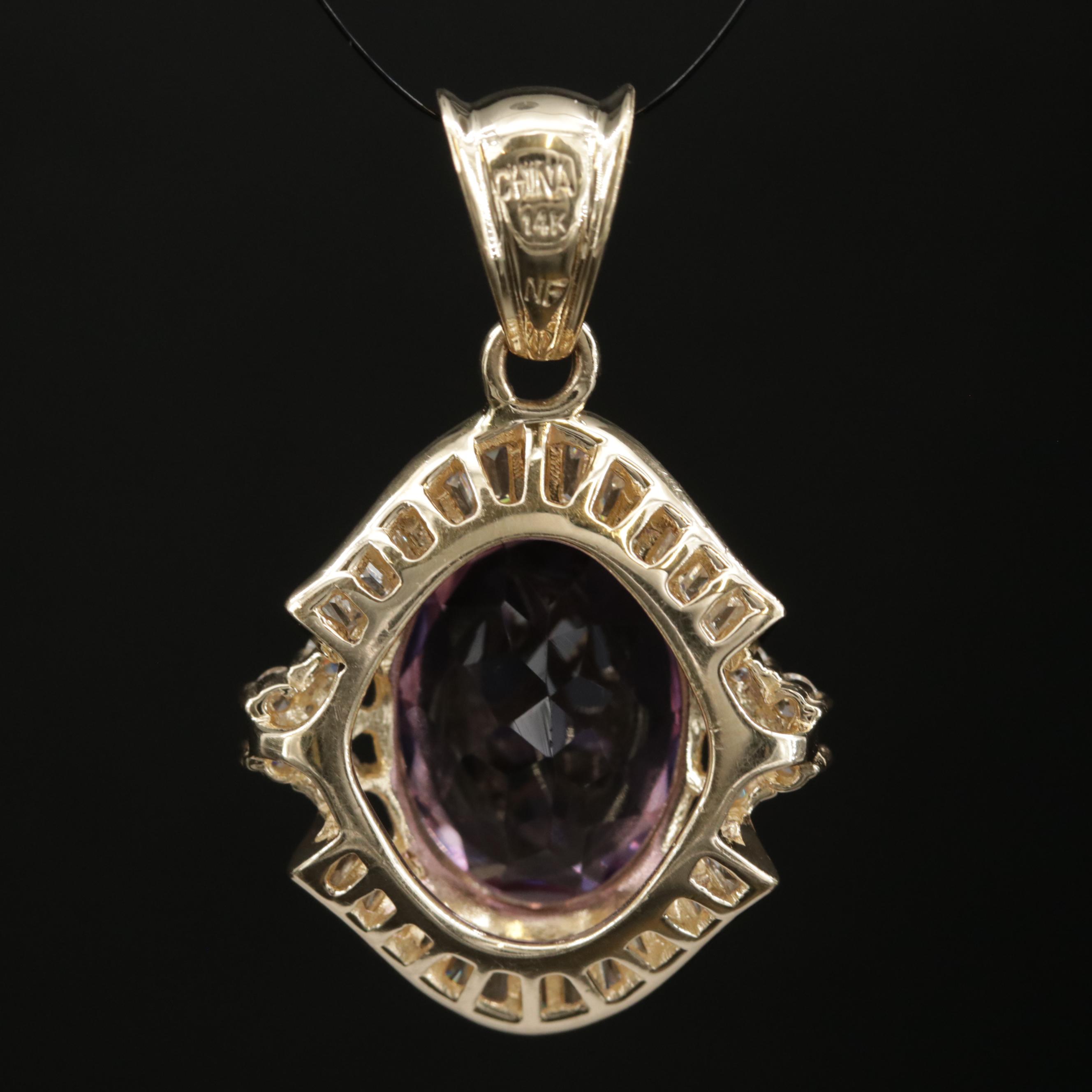 14K Yellow Gold Amethyst and Cubic Zirconia Pendant