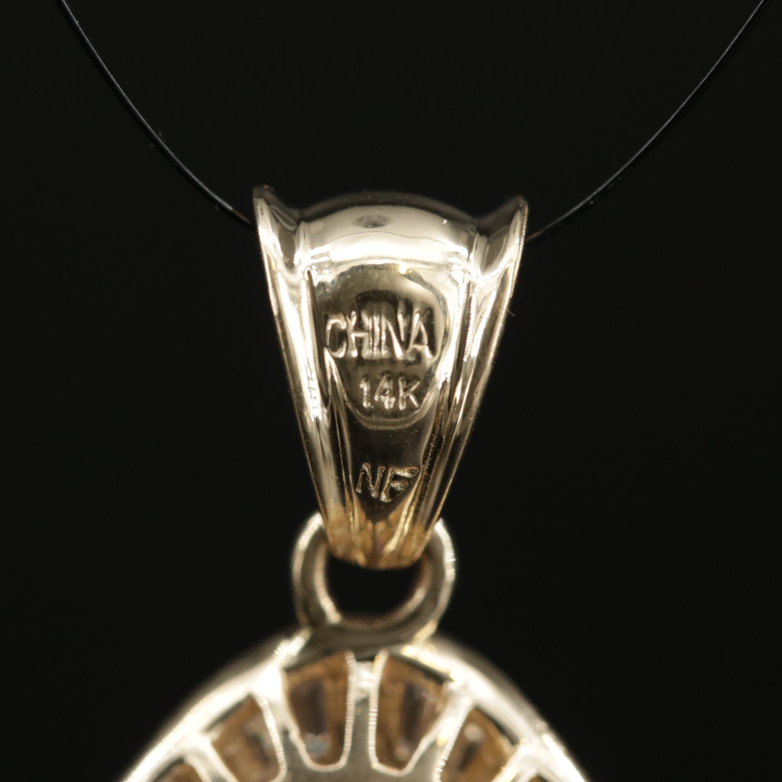 14K Yellow Gold Amethyst and Cubic Zirconia Pendant