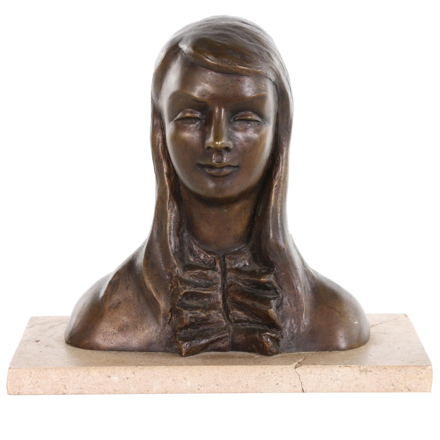 Victor Salmones Bronze Bust of Female Figure, Mid to Late 20th Century