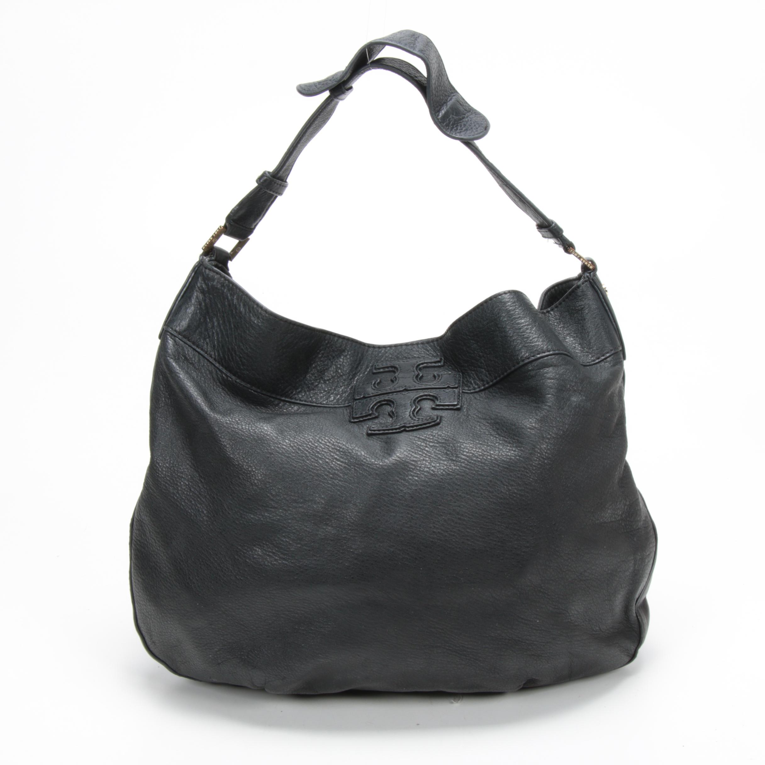 Tory Burch Hobo Shoulder Bag in Black Pebbled Leather