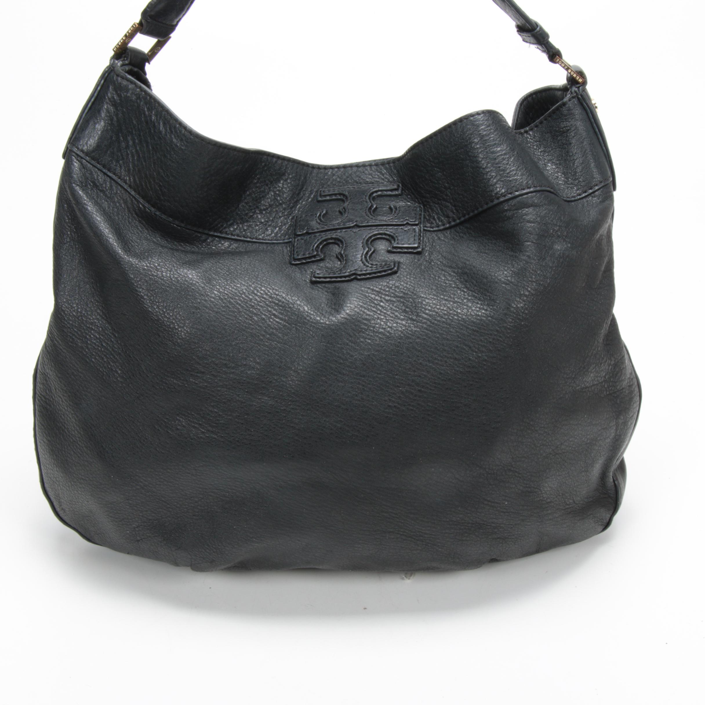 Tory Burch Hobo Shoulder Bag in Black Pebbled Leather