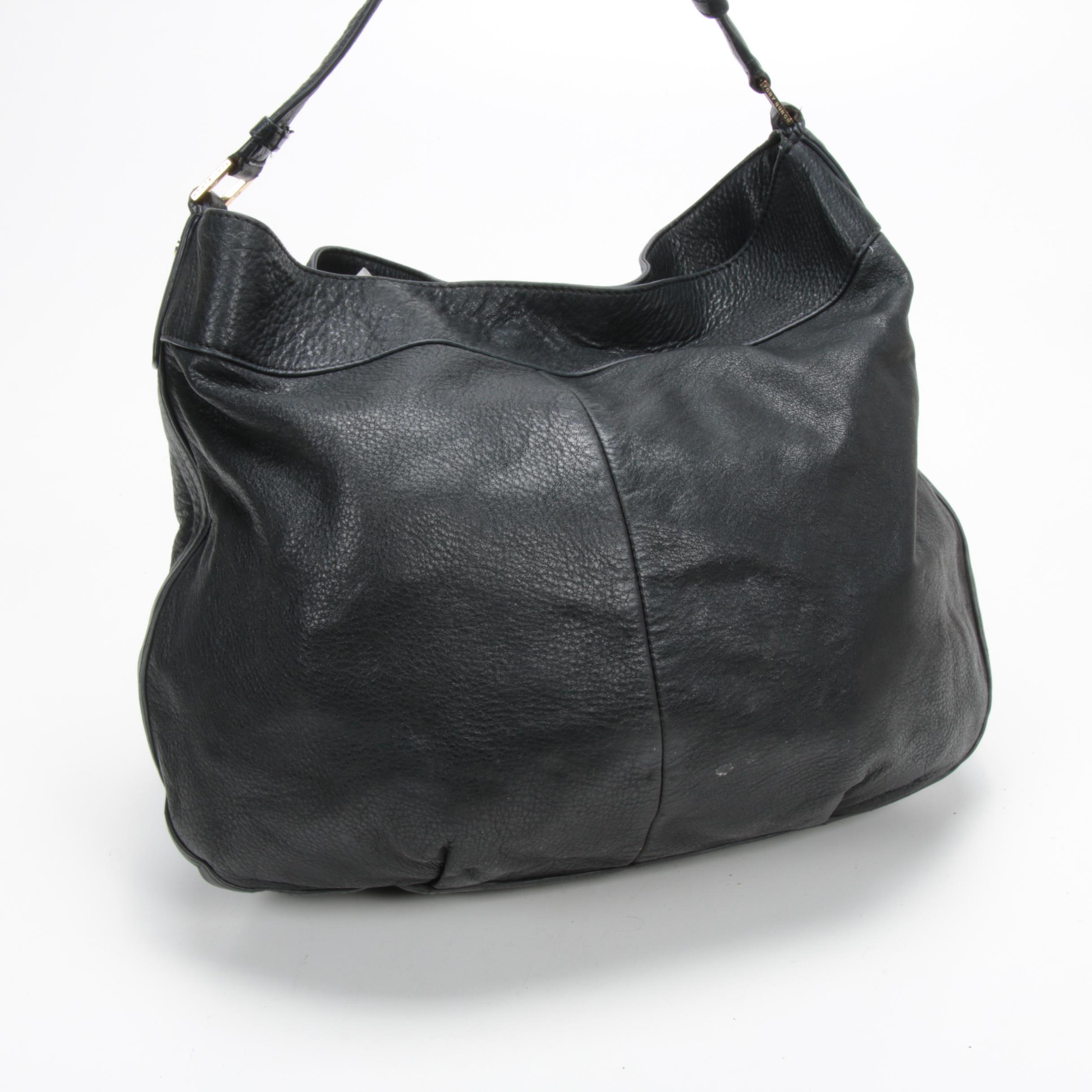 Tory Burch Hobo Shoulder Bag in Black Pebbled Leather