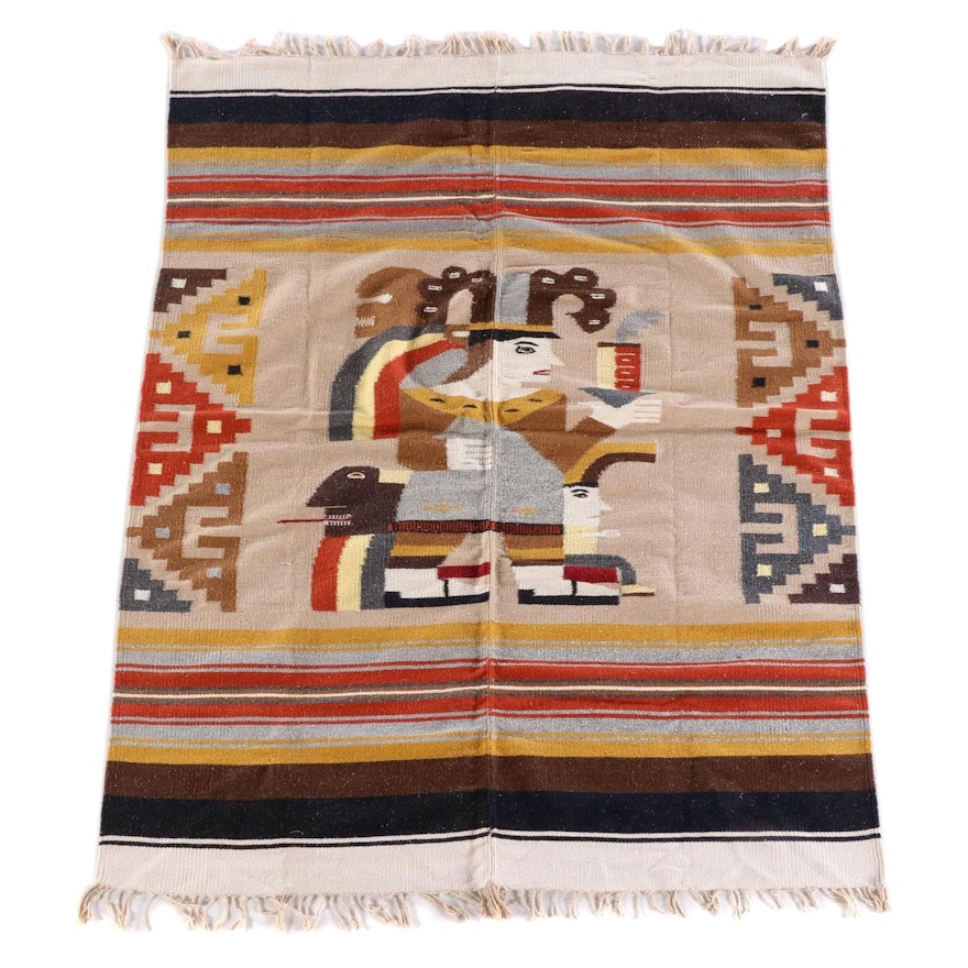 4'8 x 6'6 Handwoven Mexican Zapotec Pictorial Wool Rug