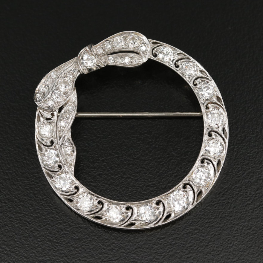 Art Deco Platinum 2.52 CTW Diamond Wreath Motif Brooch