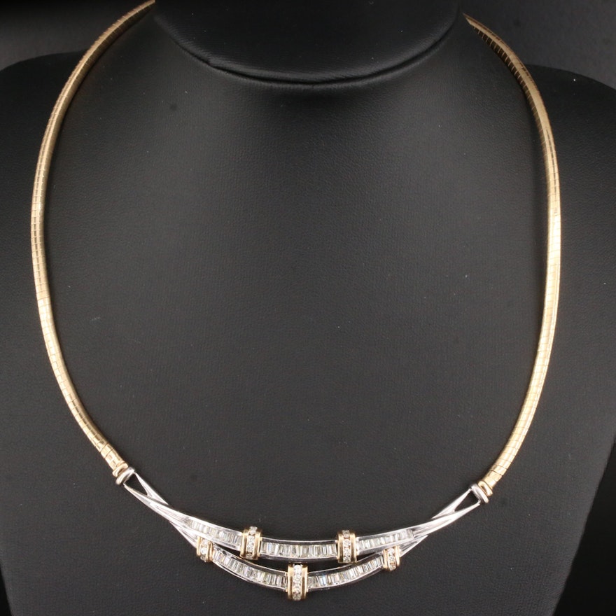 14K Gold 2.00 CTW Diamond Omega Necklace