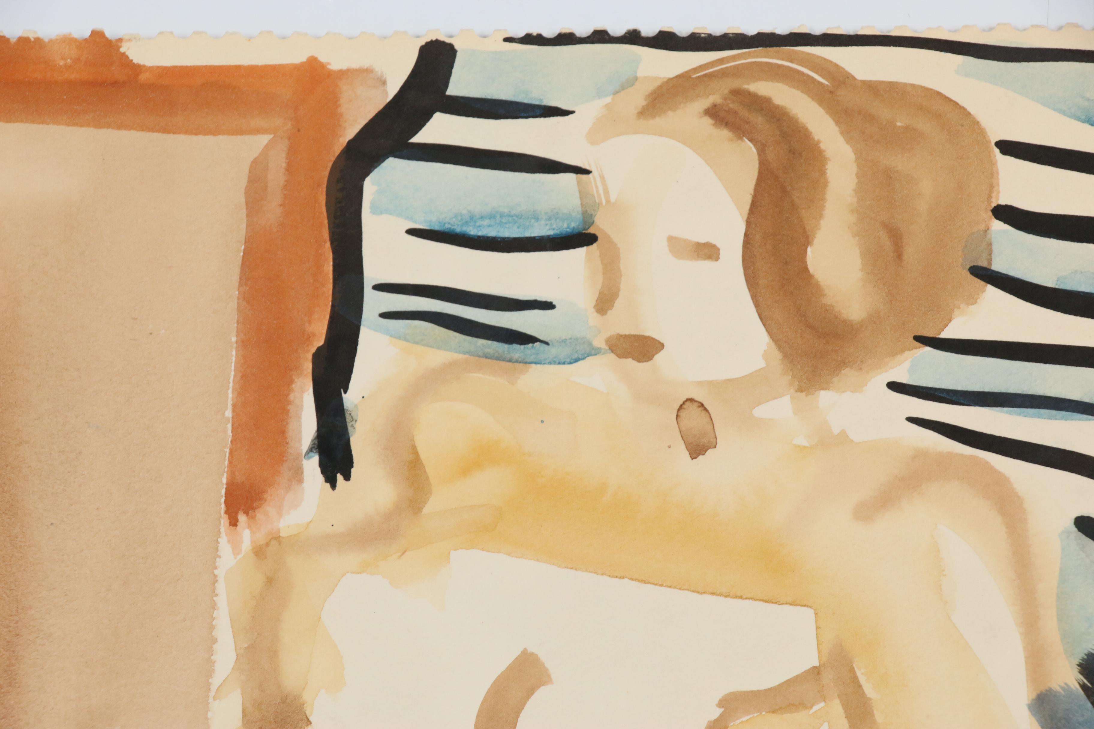 Yolanda Fusco Abstract Watercolor Paintings and India Ink Drawing, 20th Century