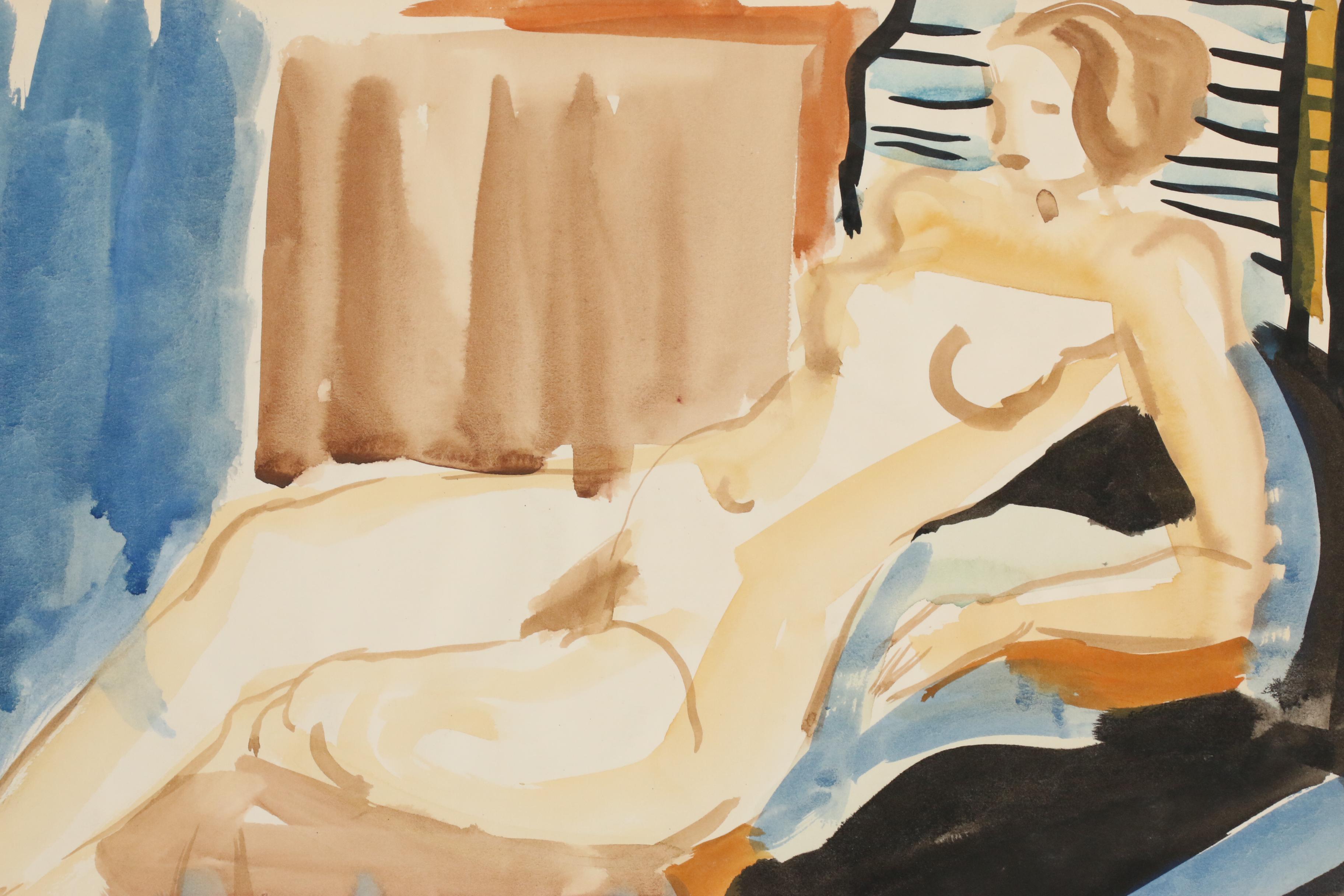 Yolanda Fusco Abstract Watercolor Paintings and India Ink Drawing, 20th Century