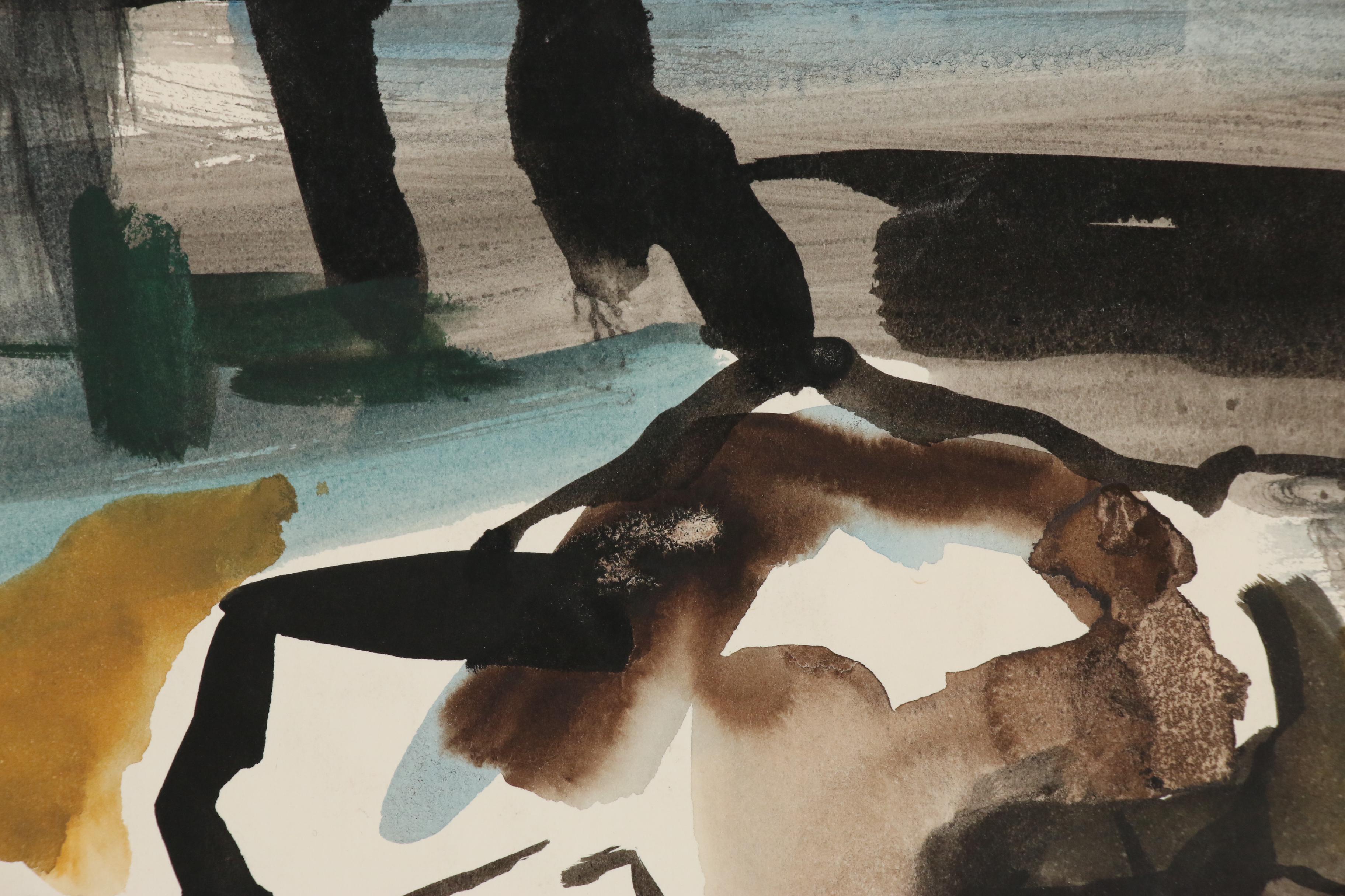 Yolanda Fusco Abstract Watercolor Paintings and India Ink Drawing, 20th Century