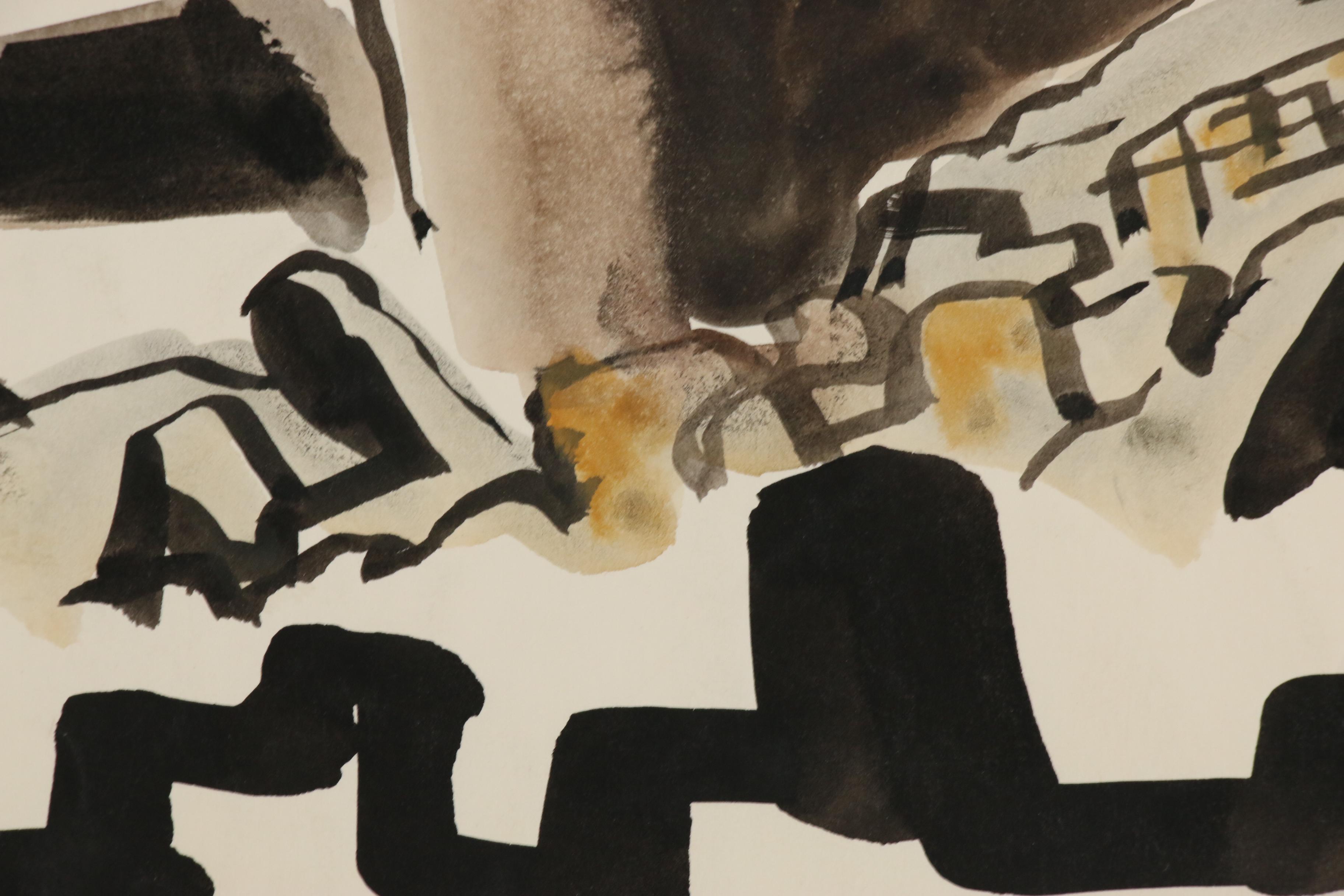 Yolanda Fusco Abstract Watercolor Paintings and India Ink Drawing, 20th Century