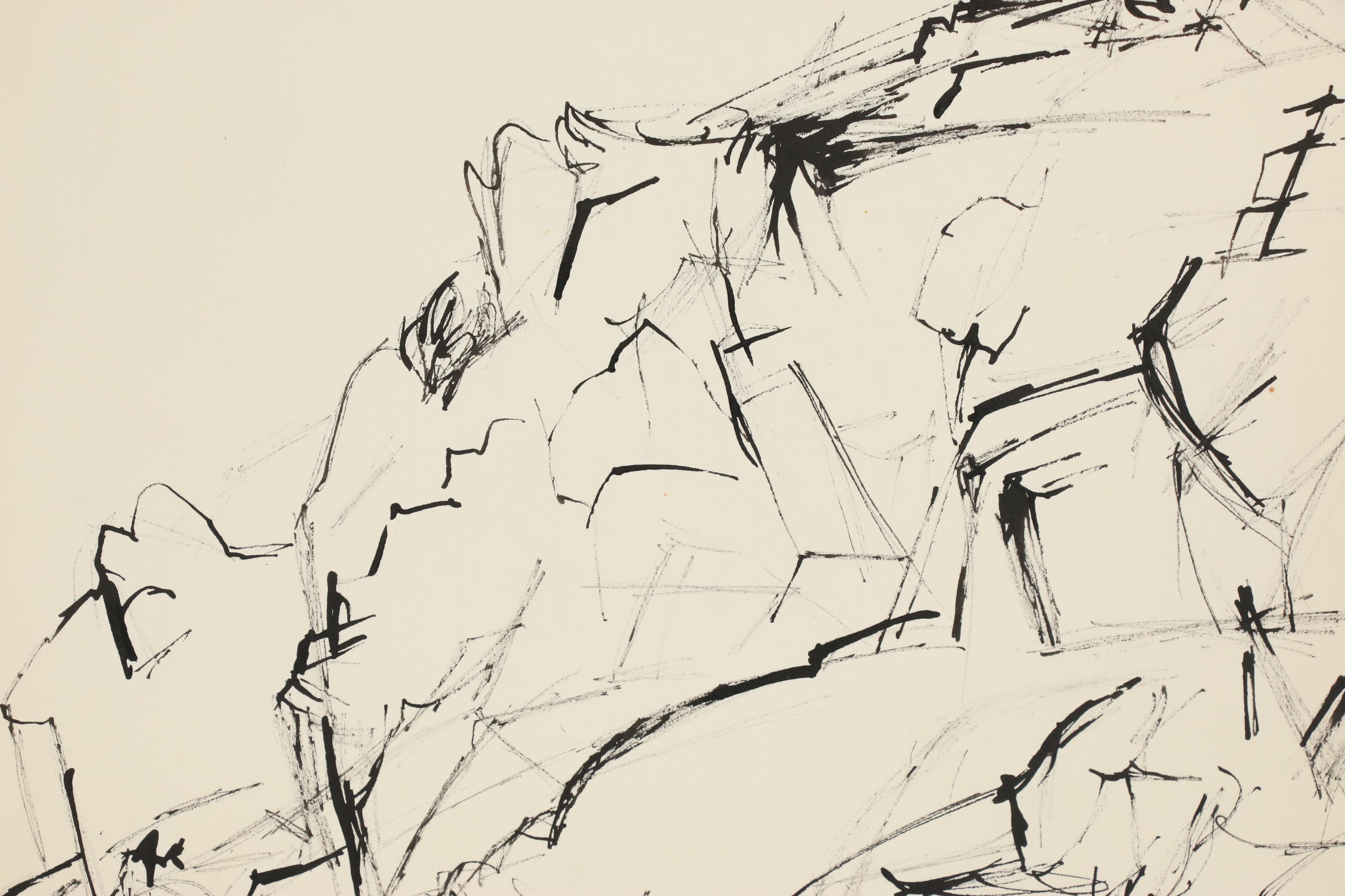 Yolanda Fusco Abstract Watercolor Paintings and India Ink Drawing, 20th Century