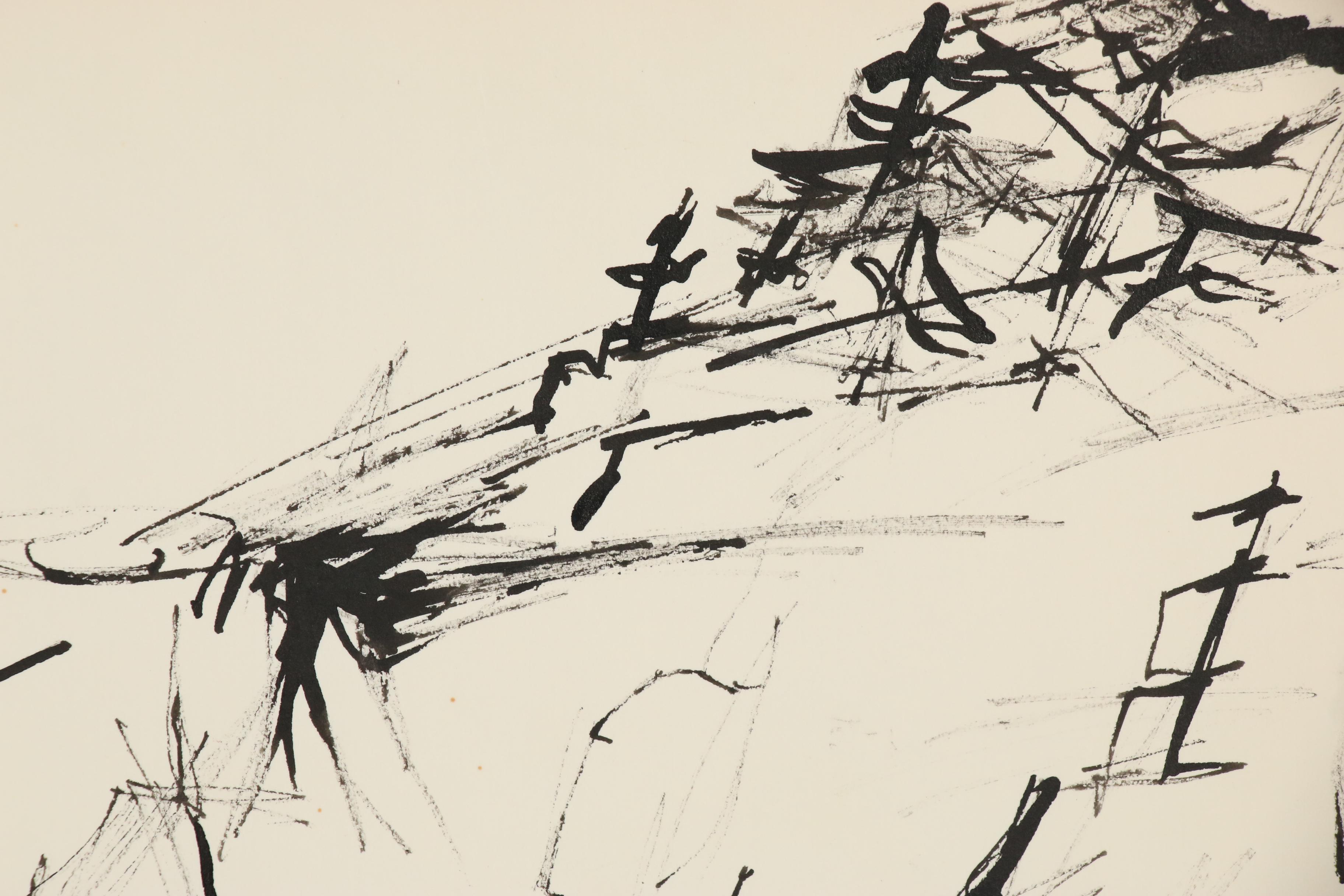 Yolanda Fusco Abstract Watercolor Paintings and India Ink Drawing, 20th Century