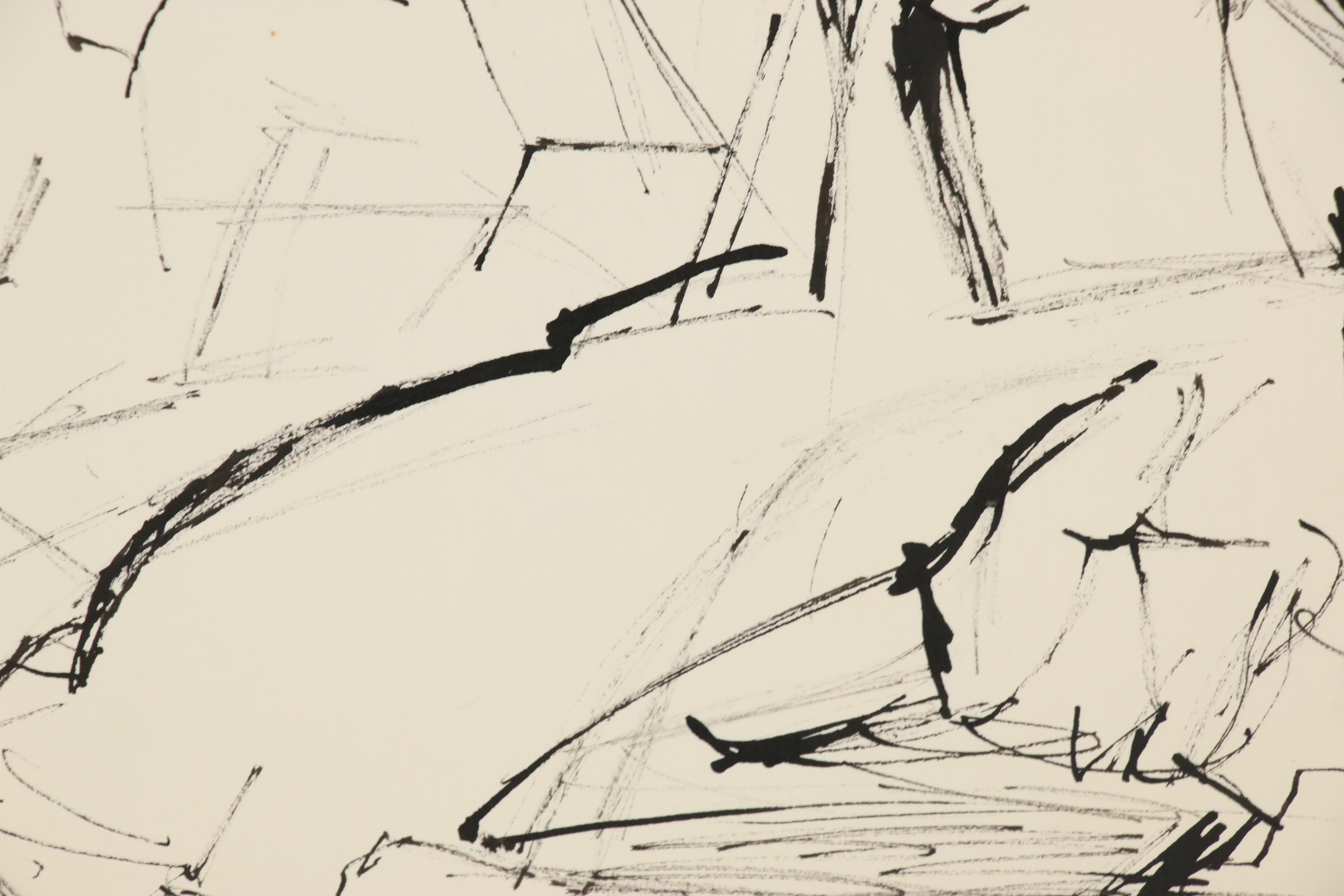 Yolanda Fusco Abstract Watercolor Paintings and India Ink Drawing, 20th Century