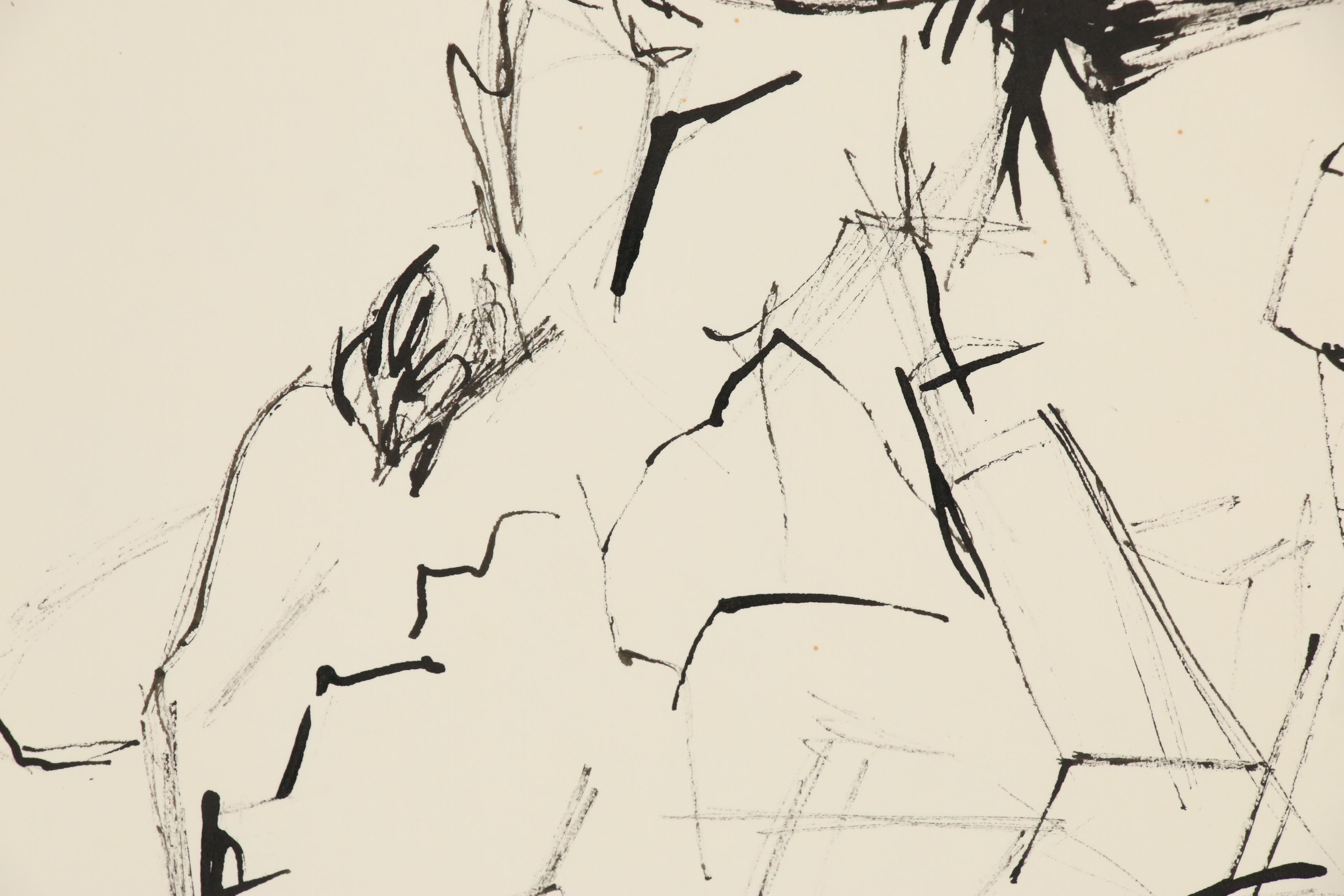 Yolanda Fusco Abstract Watercolor Paintings and India Ink Drawing, 20th Century