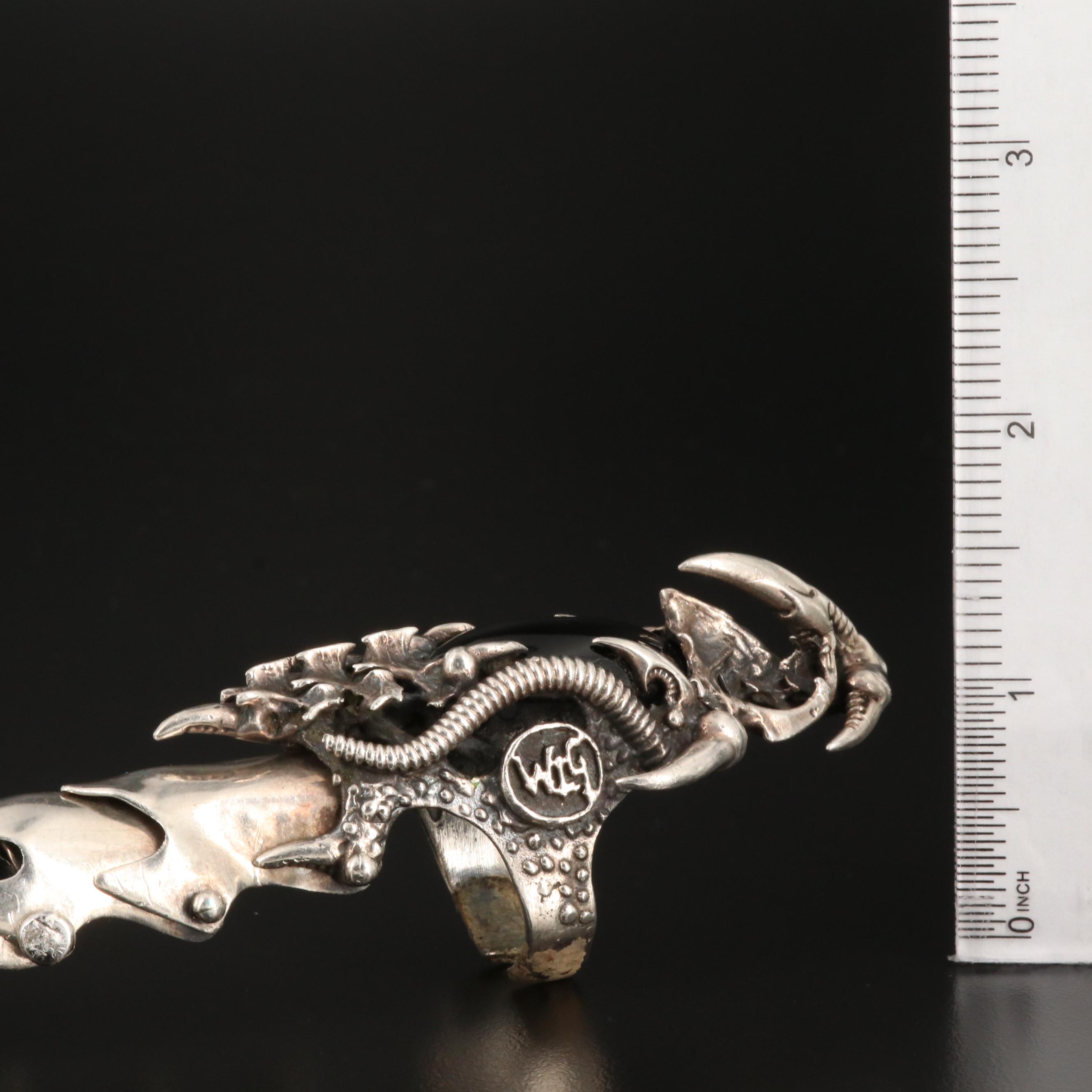 Sterling Silver Black Onyx Articulated Finger Armor Ring