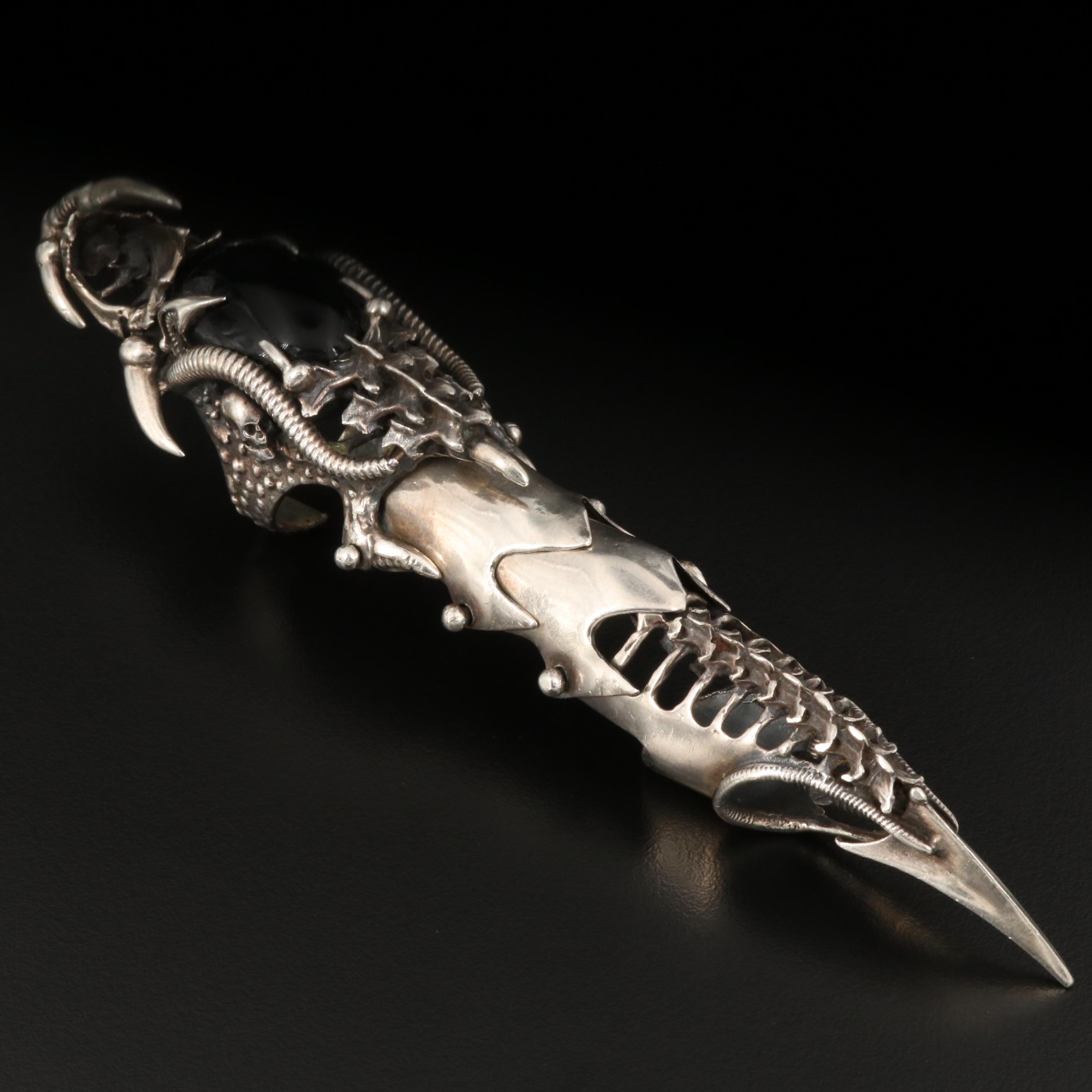 Sterling Silver Black Onyx Articulated Finger Armor Ring