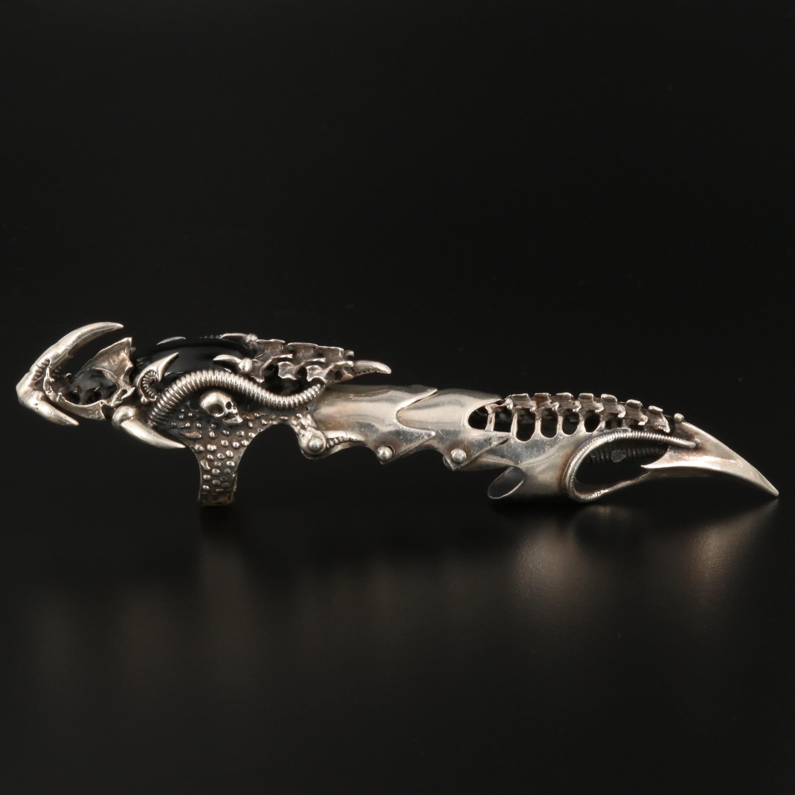 Sterling Silver Black Onyx Articulated Finger Armor Ring