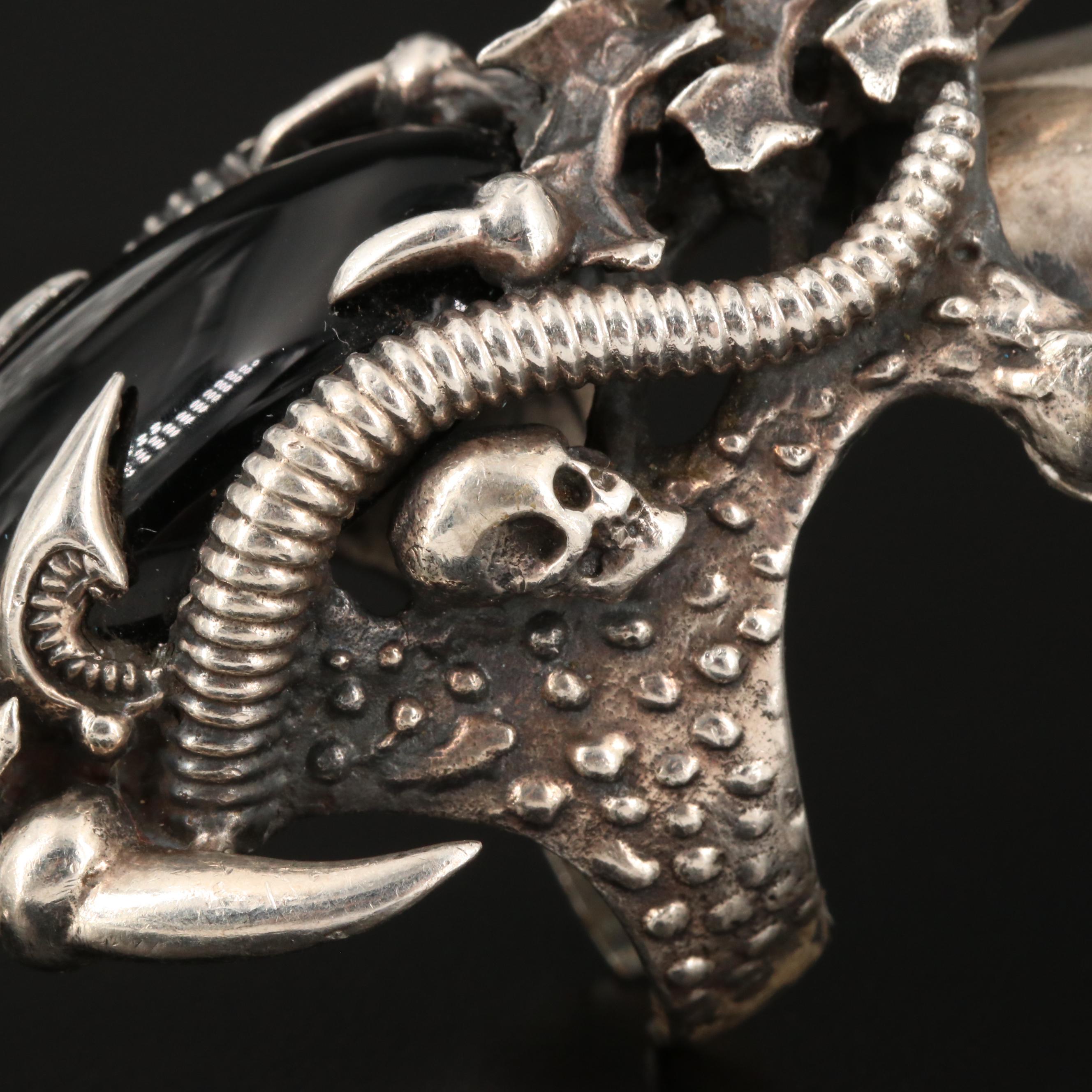 Sterling Silver Black Onyx Articulated Finger Armor Ring