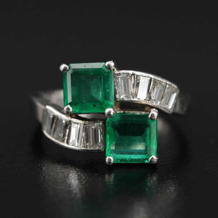 Vintage Platinum Emerald and 0.75 CTW Diamond Bypass Ring