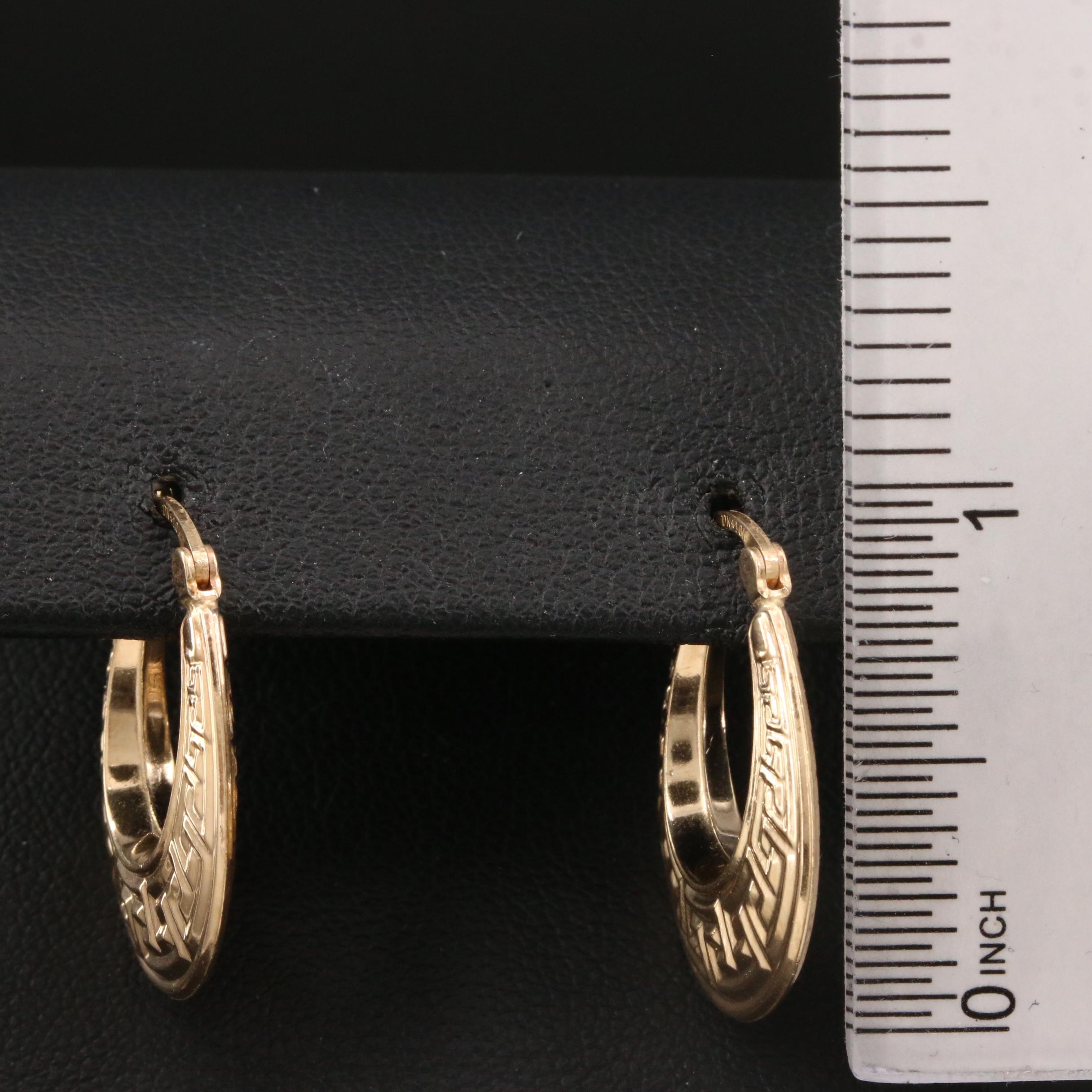 10K Yellow Gold Hoop Earrings with Greek Key Motif