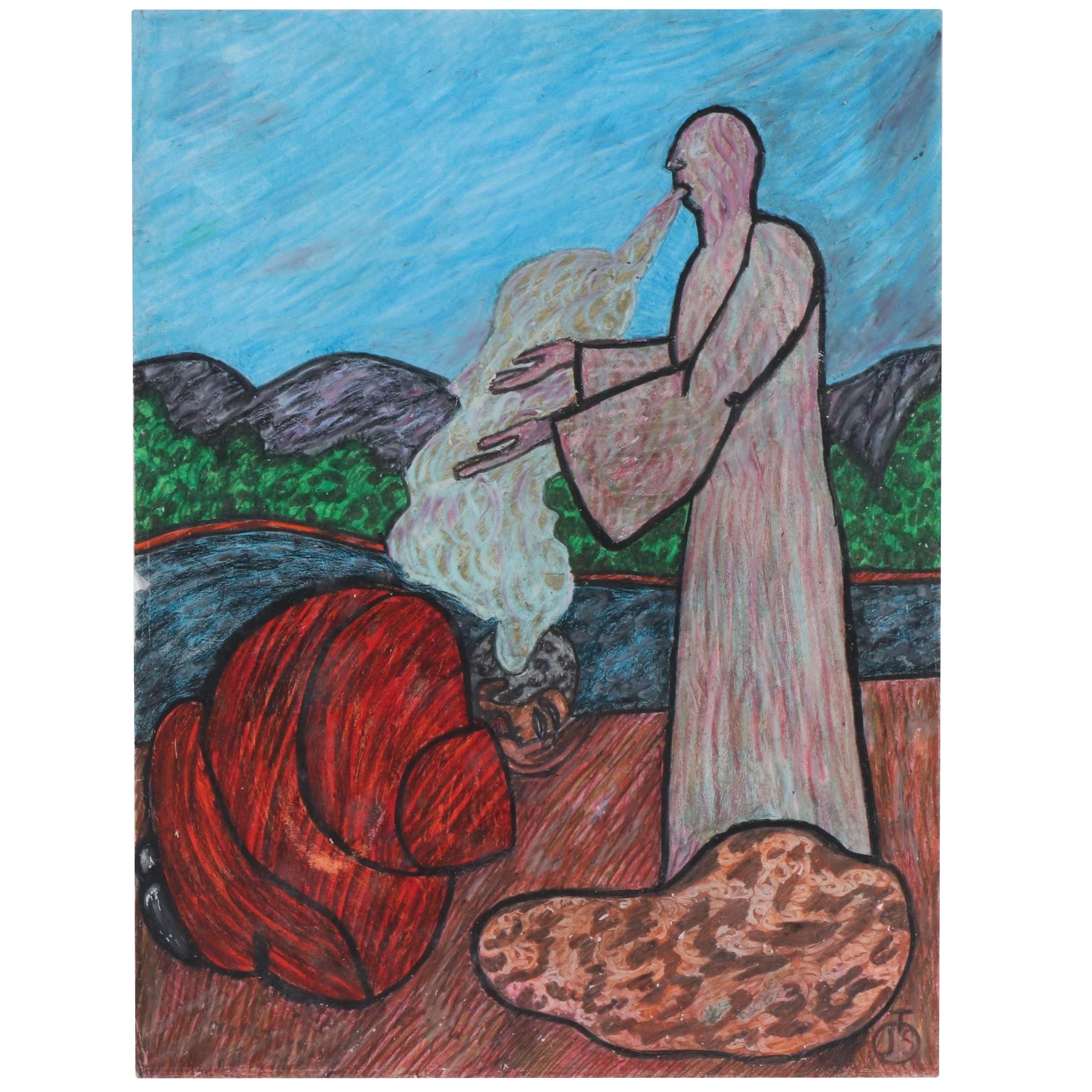 Anthony Joseph Salvatore Pastel Drawing "Acts 10 V 30", 1984