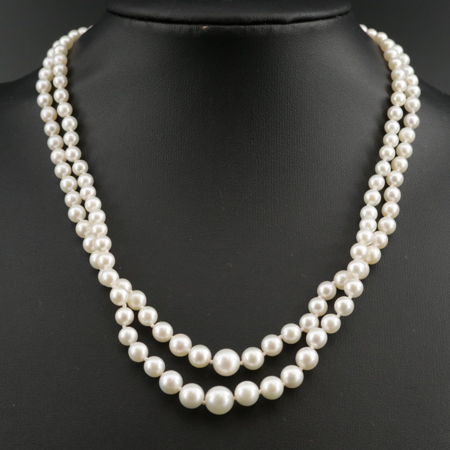 Mikimoto Sterling Silver Double Strand Graduated Necklace