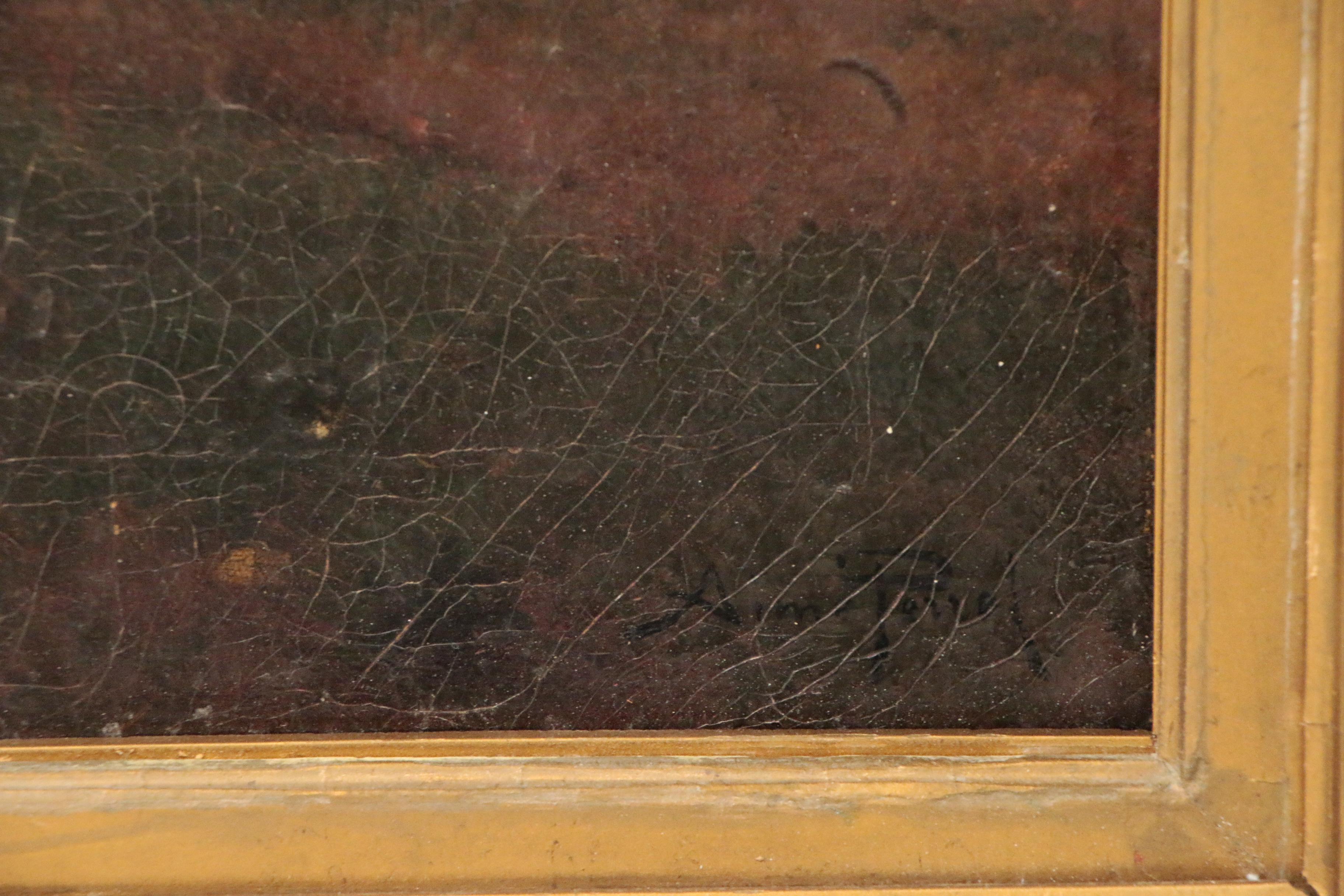 Aimé Perret Oil Painting of Shepherdess, Early 20th Century