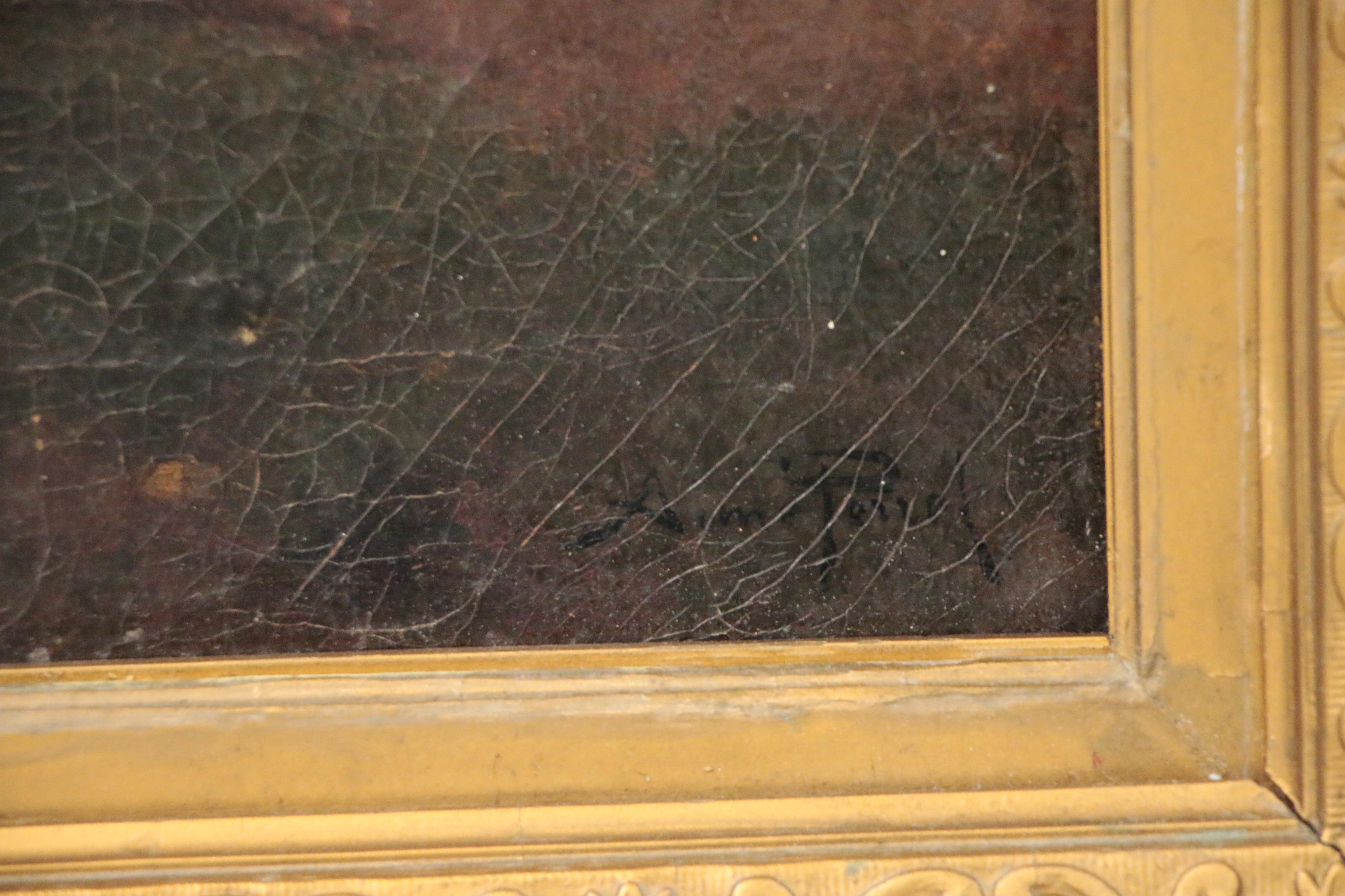 Aimé Perret Oil Painting of Shepherdess, Early 20th Century