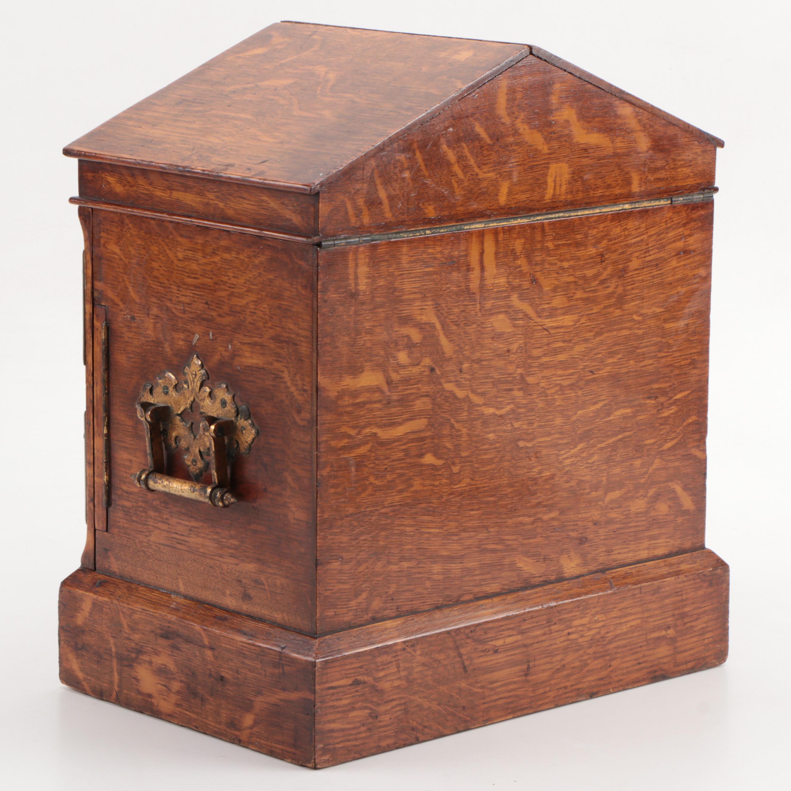 Victorian Tiger Oak and Brass Gentleman's English Humidor,  Mid-Late 19th C.