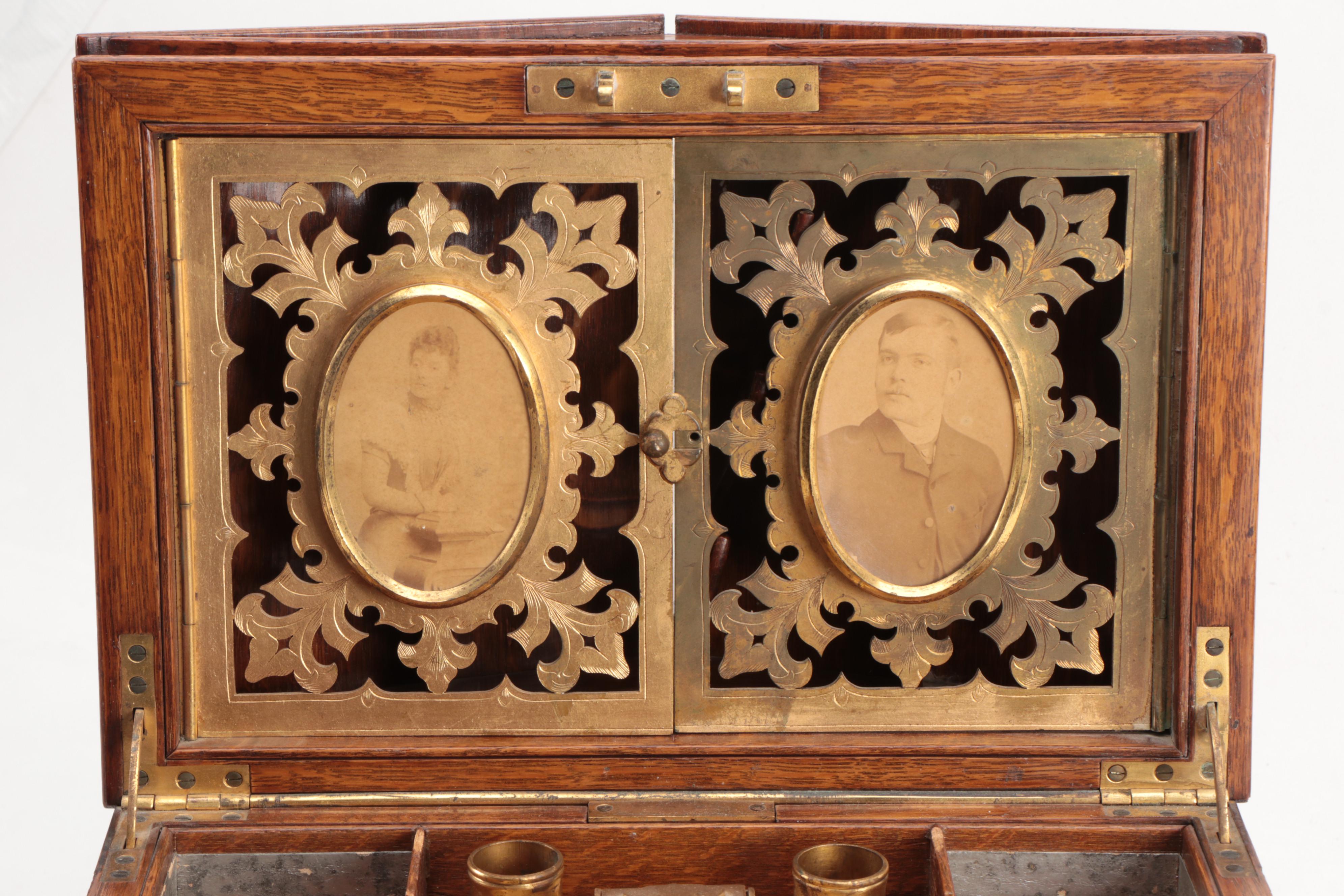 Victorian Tiger Oak and Brass Gentleman's English Humidor,  Mid-Late 19th C.
