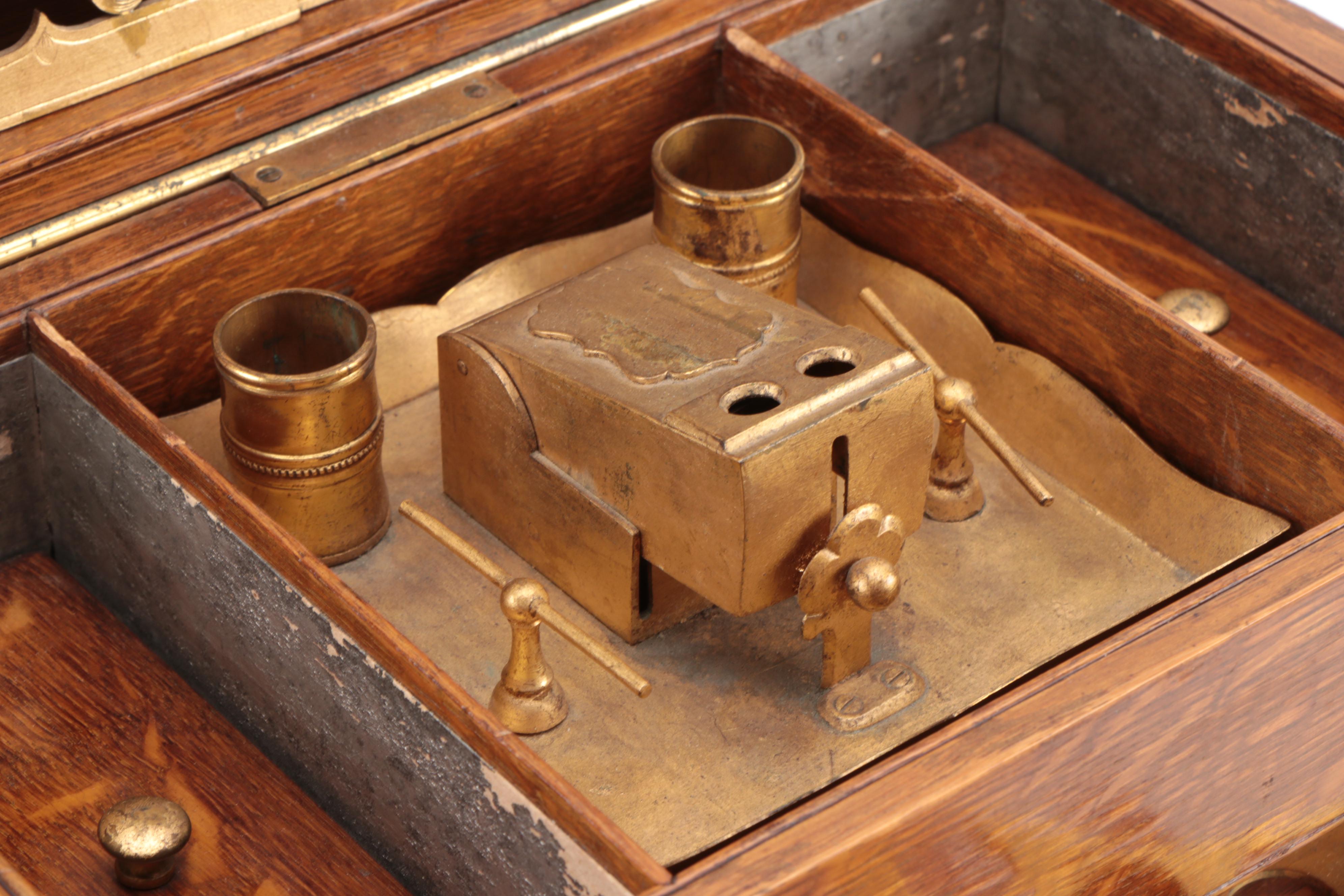 Victorian Tiger Oak and Brass Gentleman's English Humidor,  Mid-Late 19th C.