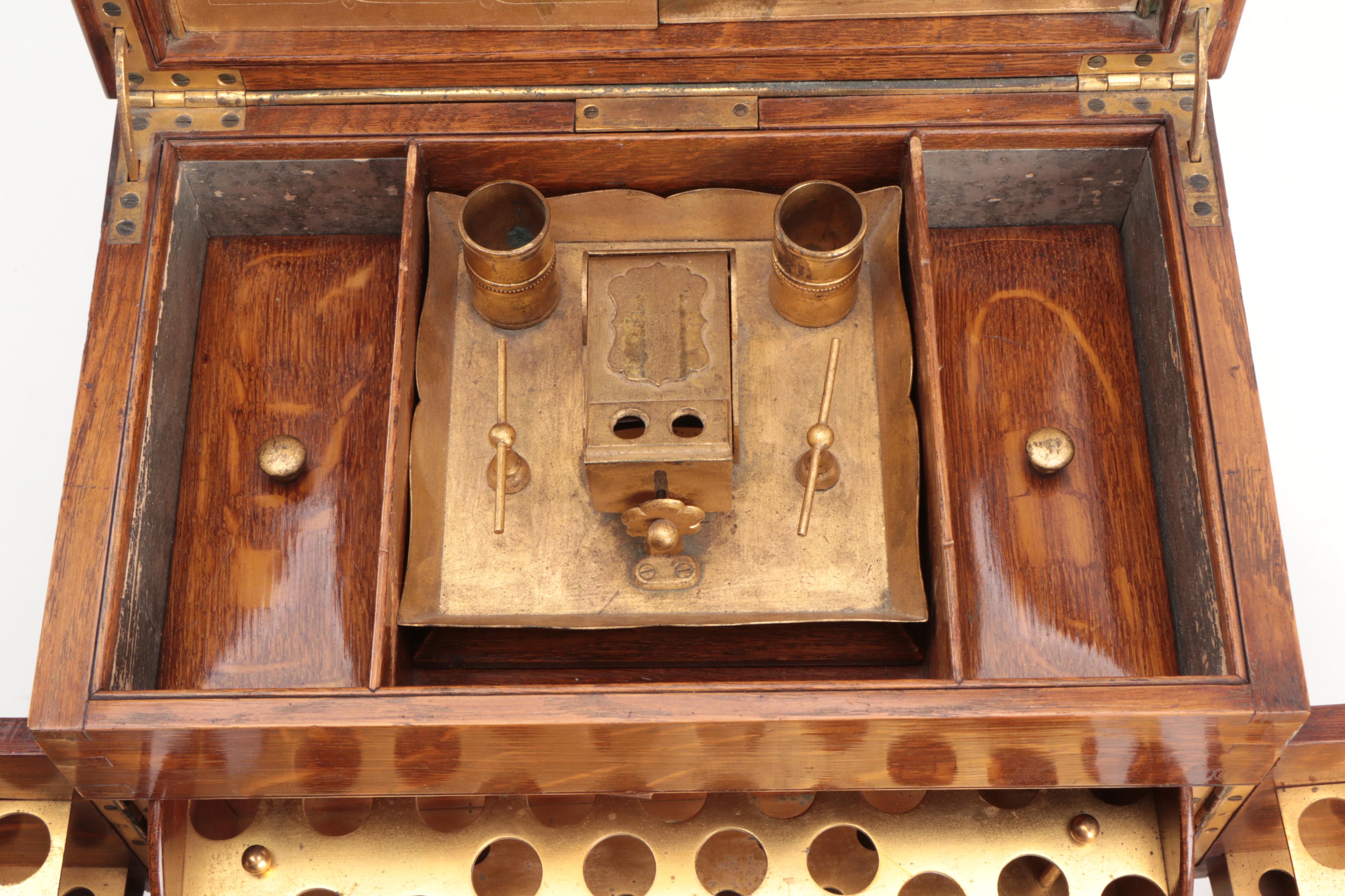 Victorian Tiger Oak and Brass Gentleman's English Humidor,  Mid-Late 19th C.