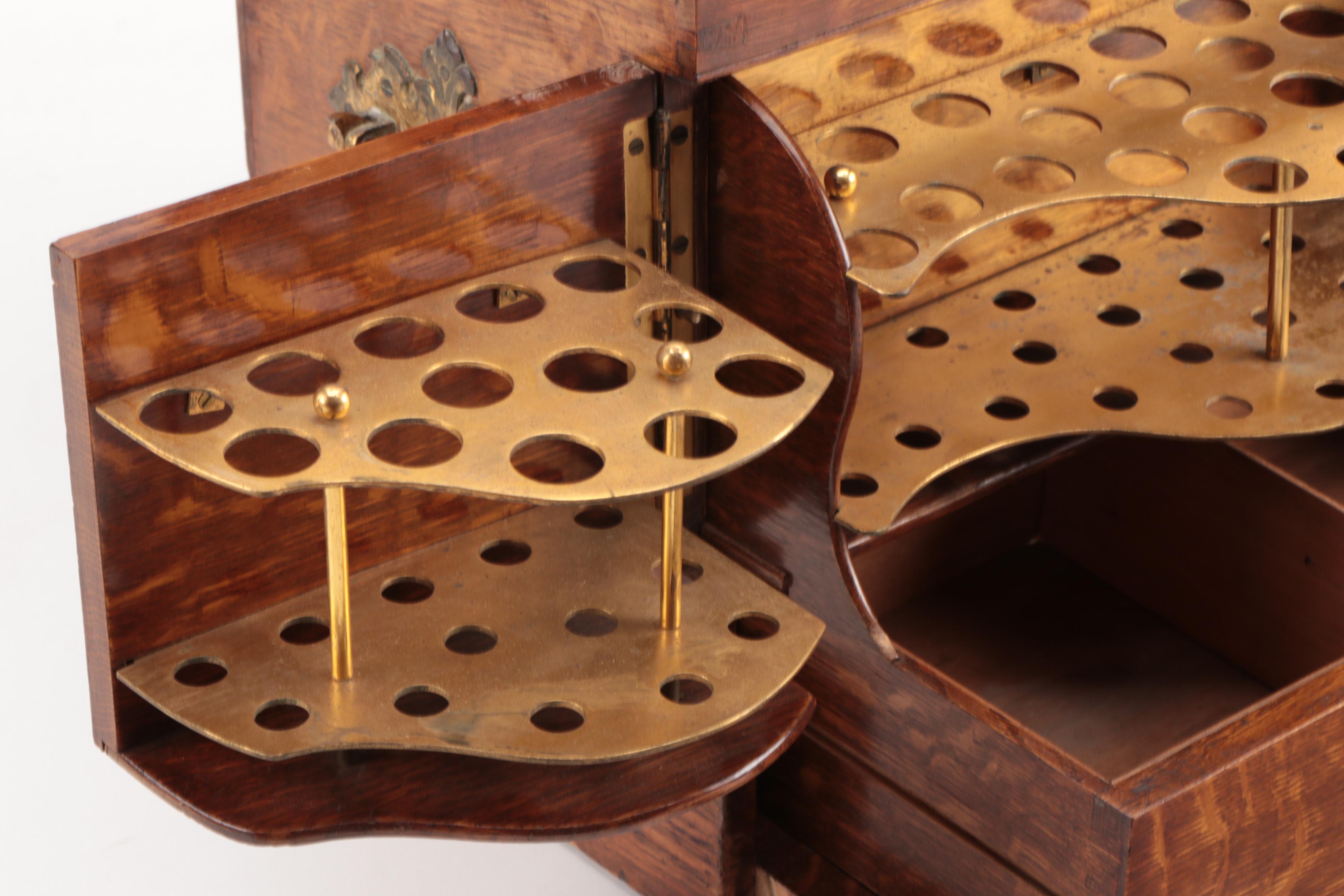 Victorian Tiger Oak and Brass Gentleman's English Humidor,  Mid-Late 19th C.