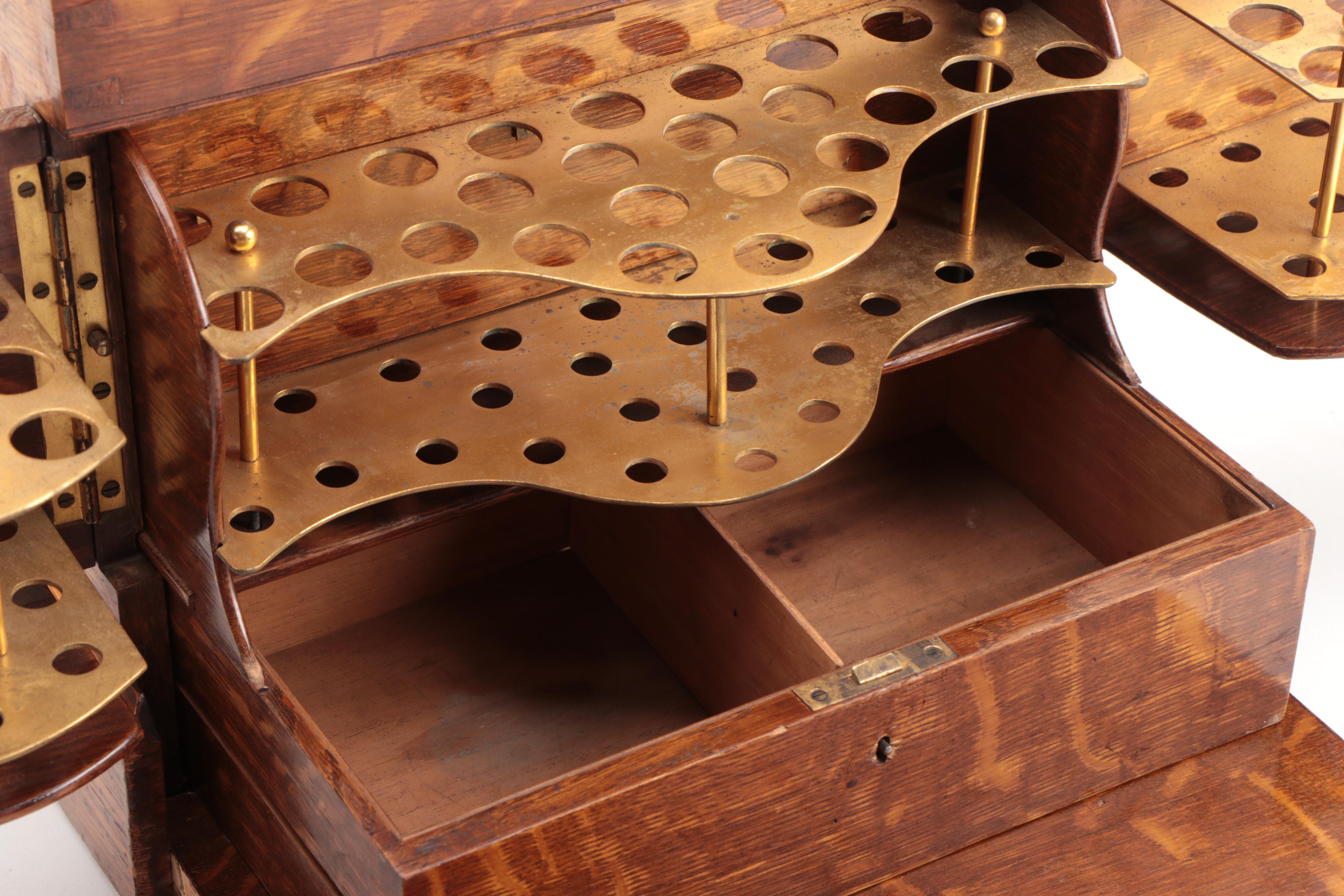 Victorian Tiger Oak and Brass Gentleman's English Humidor,  Mid-Late 19th C.