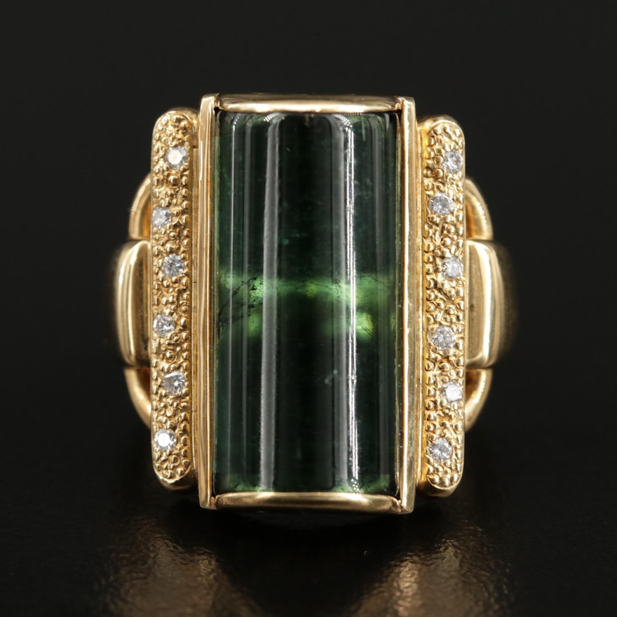 18K Gold 13.77 CT Green Tourmaline and Diamond Ring